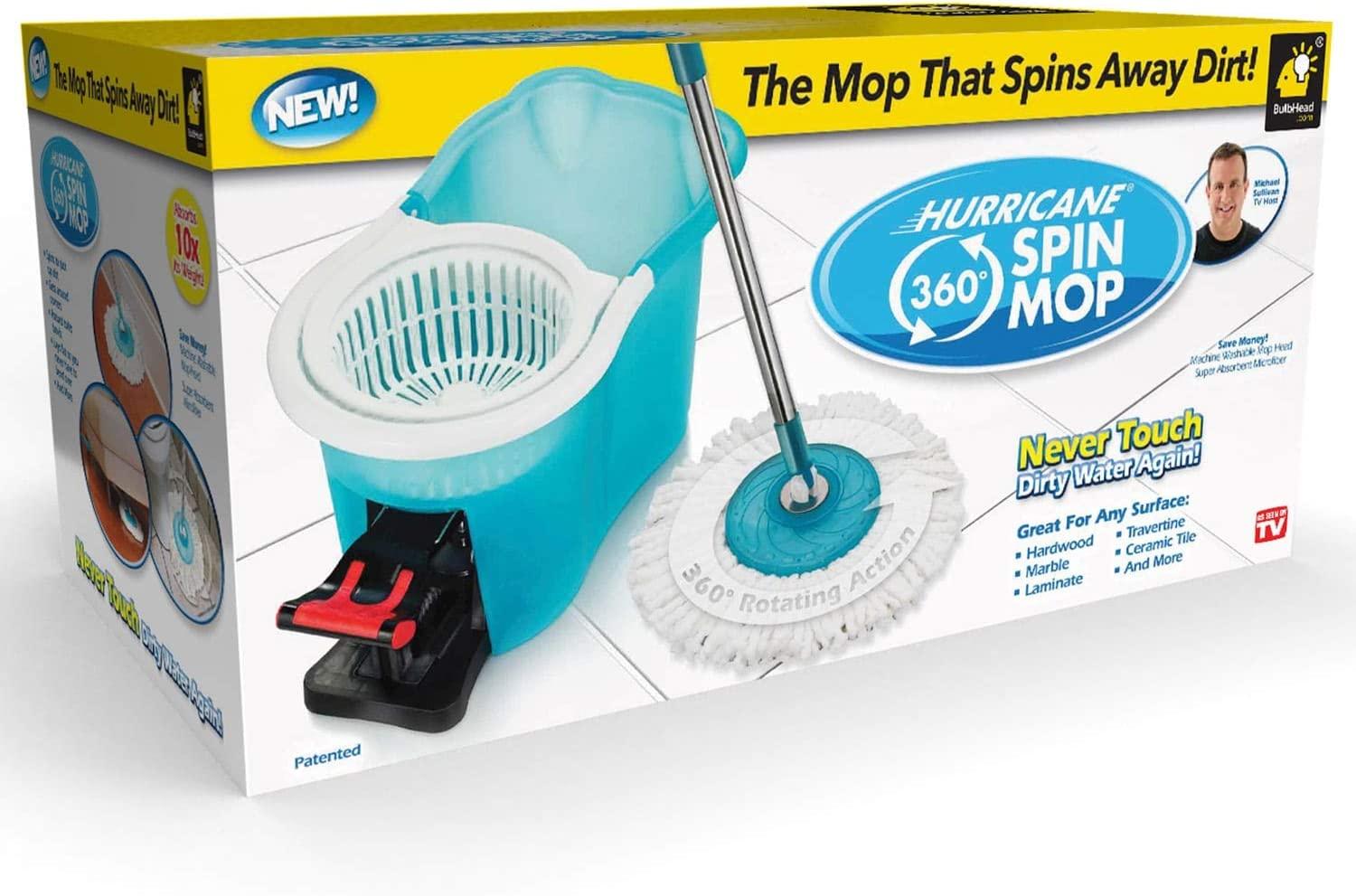 Door merk kraan Hurricane Spin Mop As Seen On TV Mop & Bucket Cleaning System by BulbHead,  Spin Away Germy, Dirty Water - Super-Absorbent Microfiber Mop Head Holds  10X Weight, Reaches Anywhere - Pole Lays