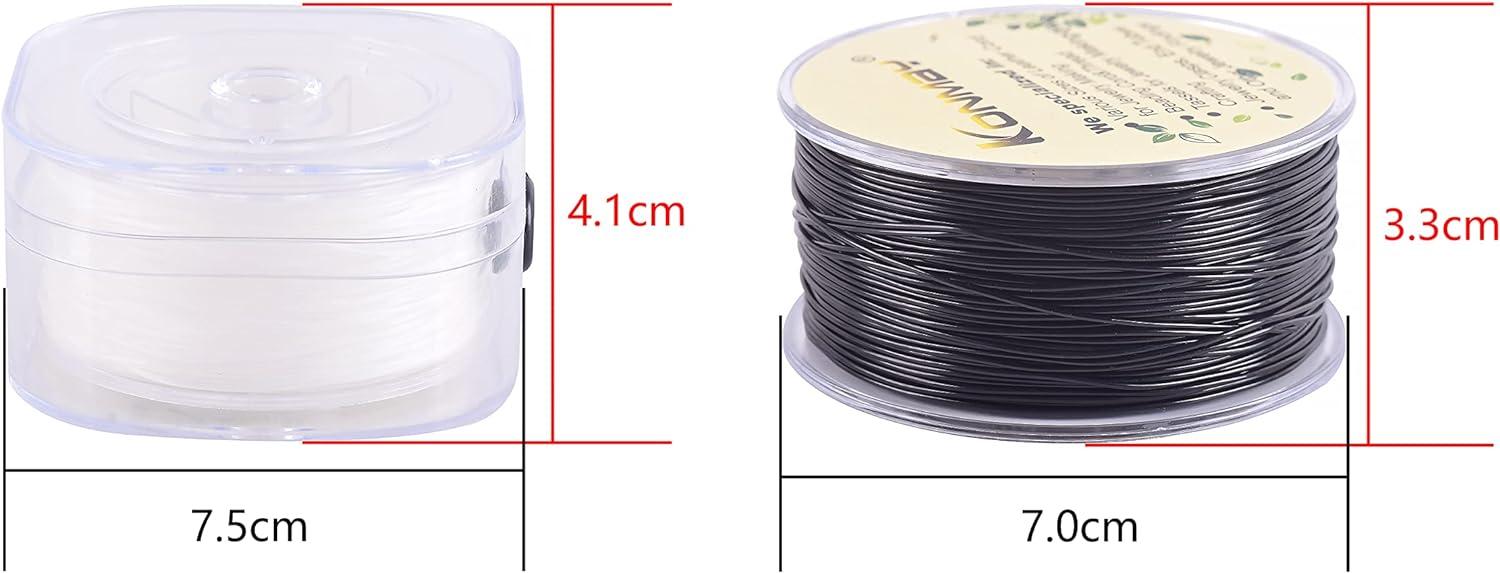 KONMAY 2 Rolls 0.8mm Flat Stretchy Bracelet Strings with Organizing Case  180 Yards Black and White Crystal Elastic Thread Cord for Jewelry Bracelets  Making and Beading Flat 0.8mm Black&white