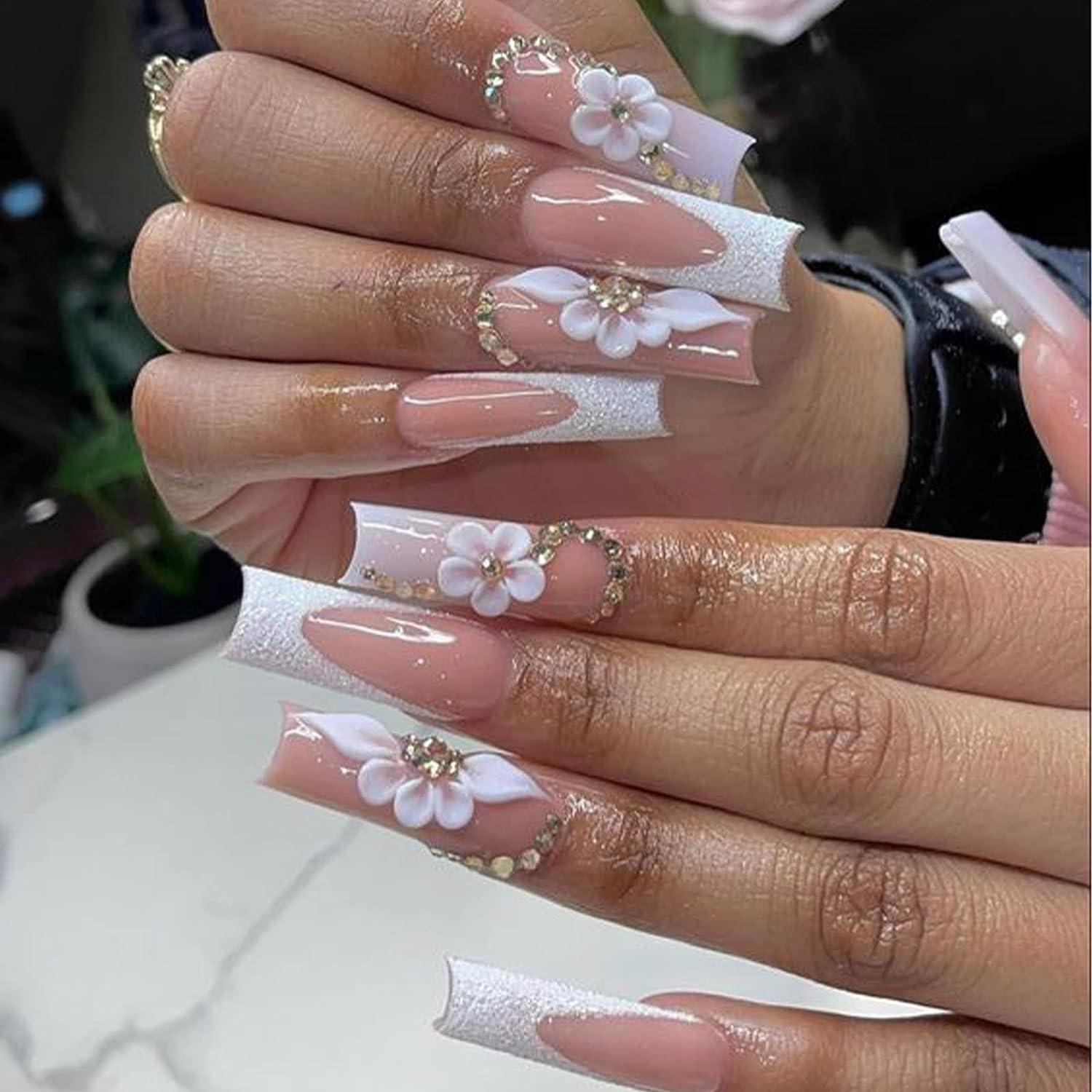 Buy Set 4 Pieces White 3D Nail Flowers Acrylic Online in India - Etsy