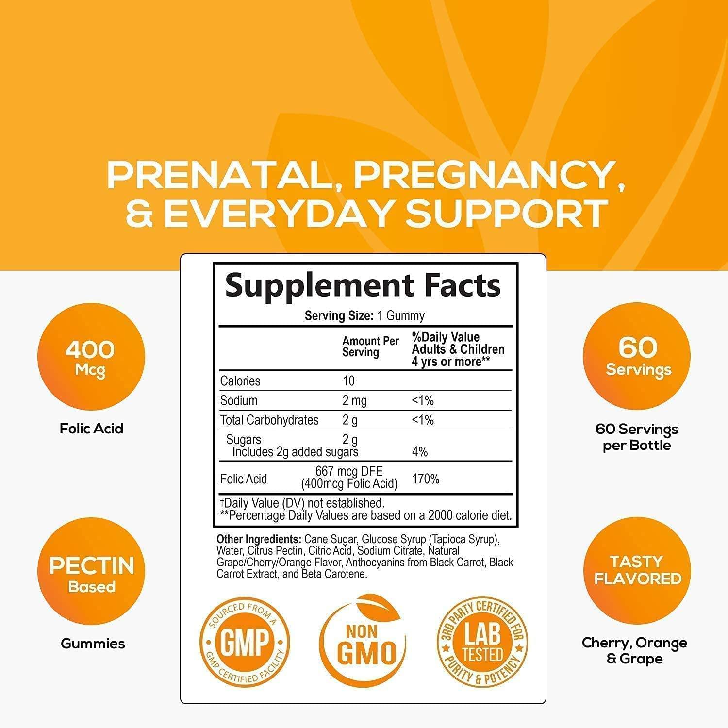 Folic Acid Gummies for Women 400mcg, Essential Support for Mom and Baby