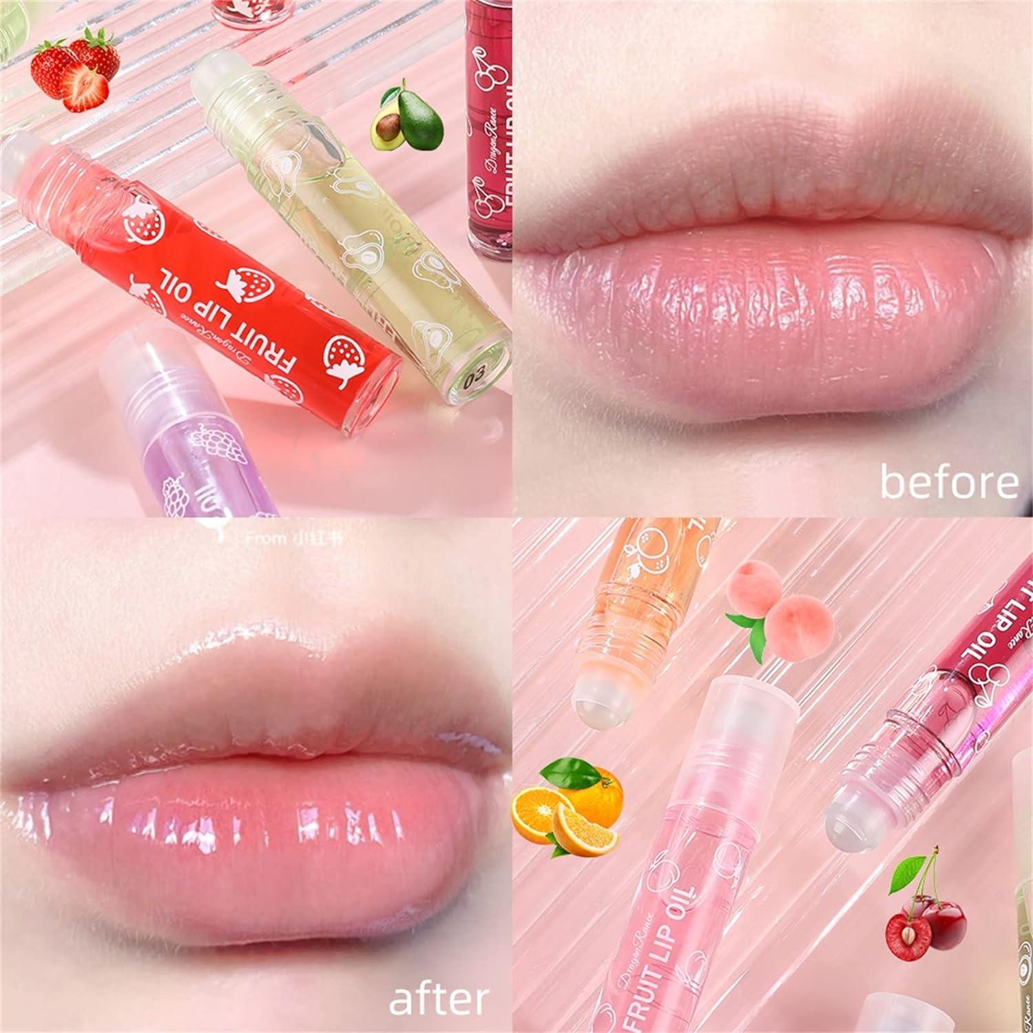 Roll-on Lip Gloss, Fruit Lip Gloss, Roll On Lip Gloss for Girls, Fruit  Flavoured Moisturising Lip Oil, Clear Colourless Liquid Lipstick, Long  Lasting