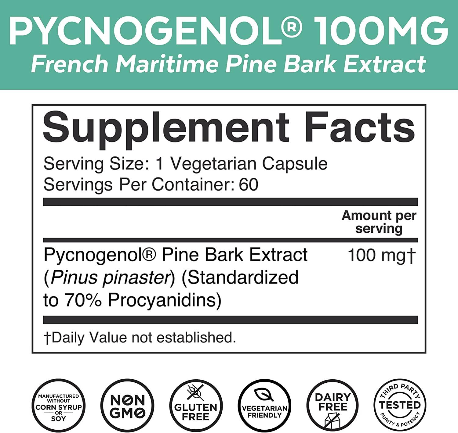 Pycnogenol 100mg French Maritime Pine Bark Extract Healthy Blood