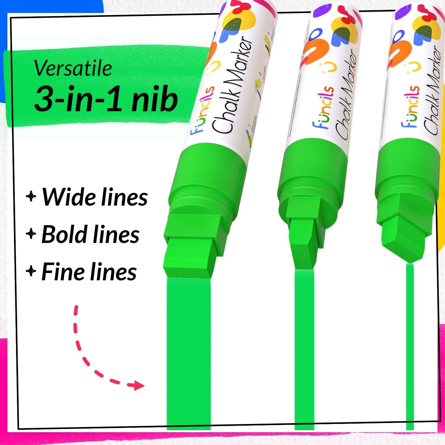 Funcils 8 Washable Window Markers For Cars - 15mm Jumbo Neon Paint
