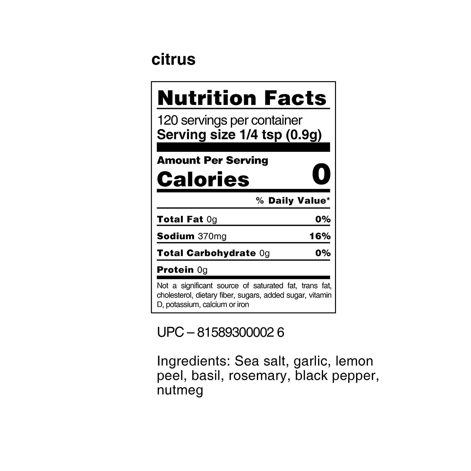 Borsari Citrus Seasoned Salt Gourmet Citrus Herb Seasoning Infused