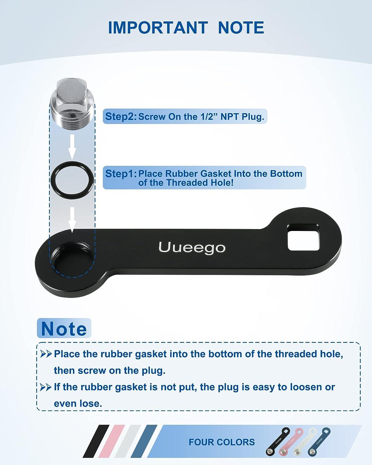 uueeGo Aluminum Boat Drain Plug Wrench, Patented, Fits 1/2 inch NPT Plug, Includes 3 Spare Brass