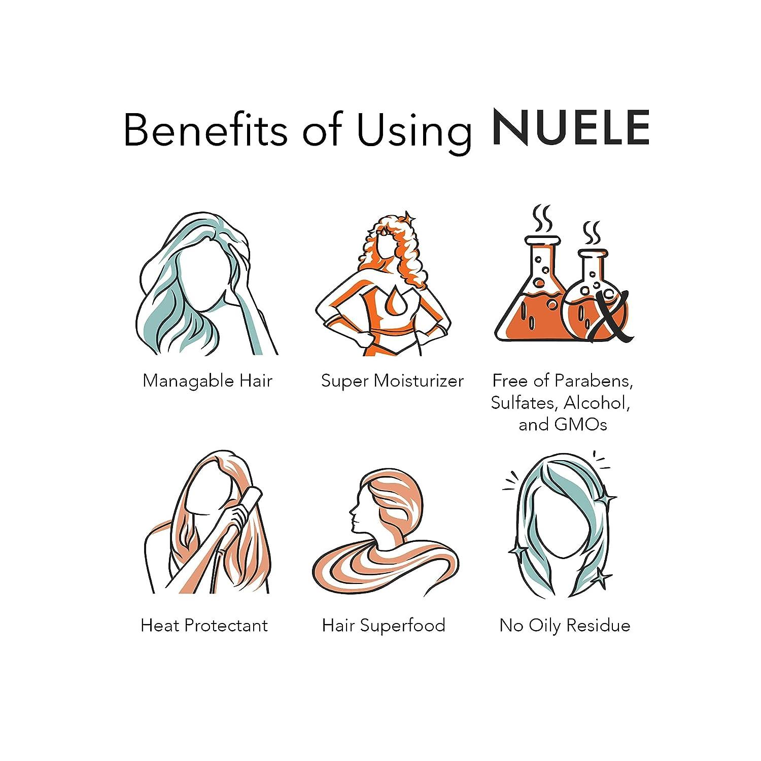 Nuele Hair Serum Heat Protectant Natural Organic Moisturizing Formula Non Oily For All