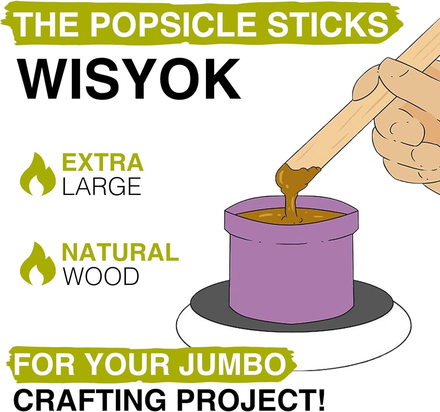 100 Sticks, Jumbo Wood Craft Popsicle Sticks 6 inch (Natural Wood)
