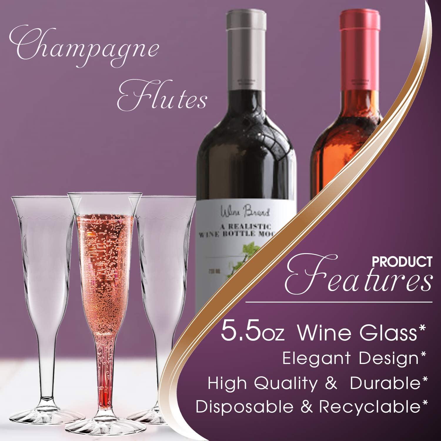 Disposable Plastic Champagne Flutes Clear Crystal-like Fancy Wine Stemware  96pcs