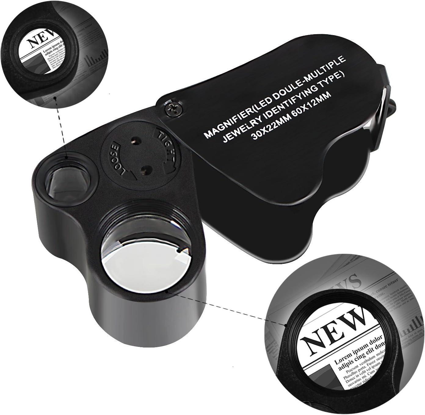 JARLINK 2 Pack 30X 60X Illuminated Jewelers Eye Loupe Magnifier, Foldable  Jewelry Magnifiers with Bright LED Light for Gems, Jewelry, Coins, Stamps,  etc (White & Black) White,black