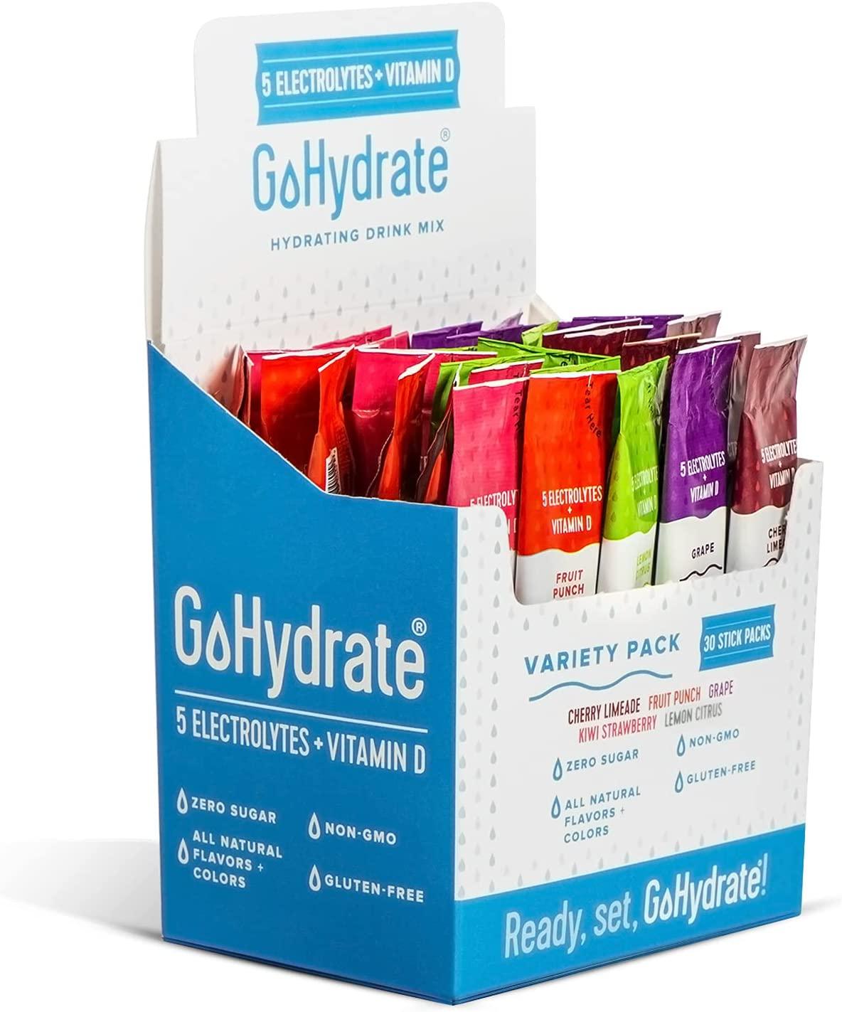 GoHydrate Electrolyte Drink Mix Mixed 30 Count Pack SugarFree Hydration Powder