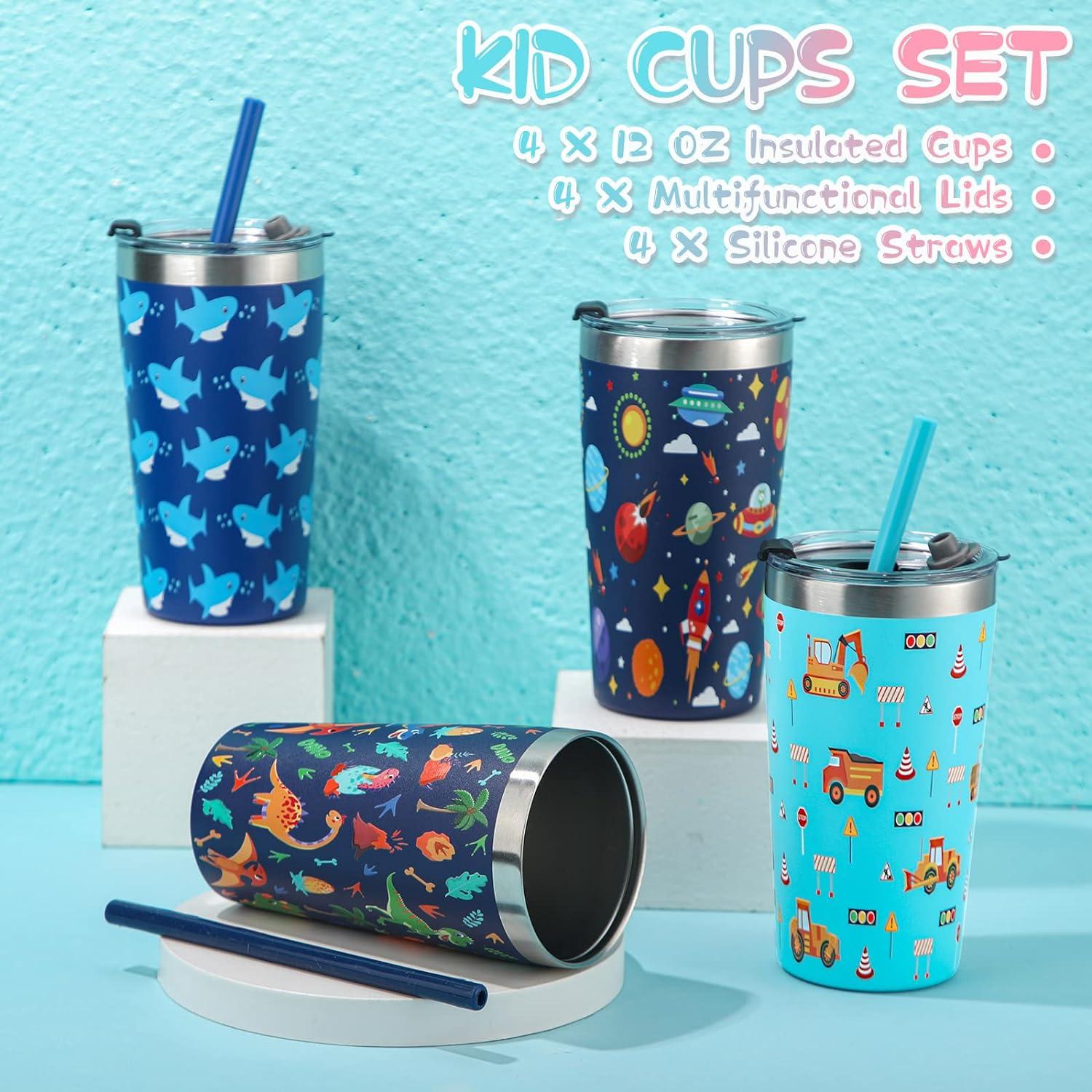 Yahenda 12 Set Kids Cups with Straws and Lids Stainless Steel