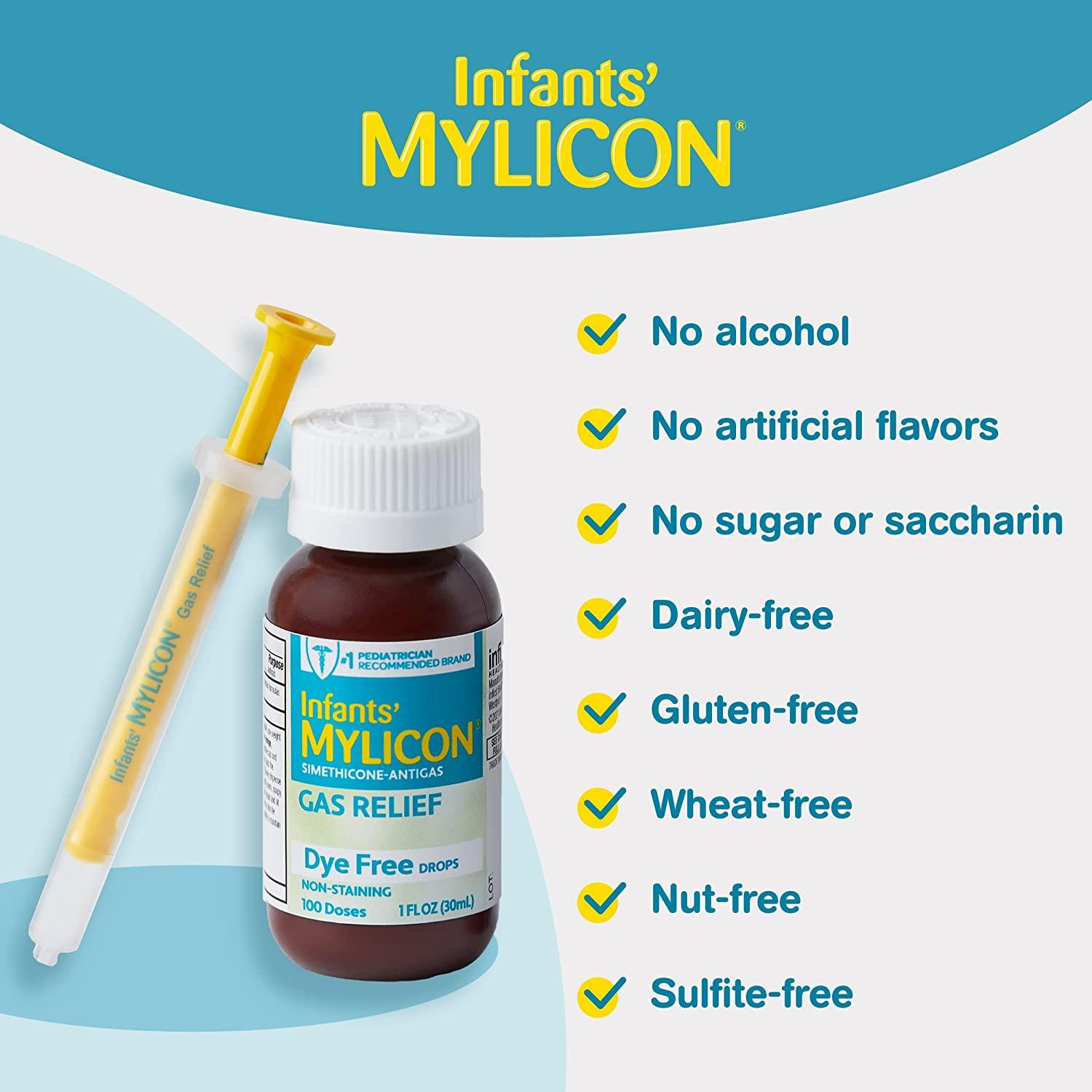 Mylicon Gas Relief Drops for Infants and Babies, Dye Free Formula, 1 Fluid Ounce