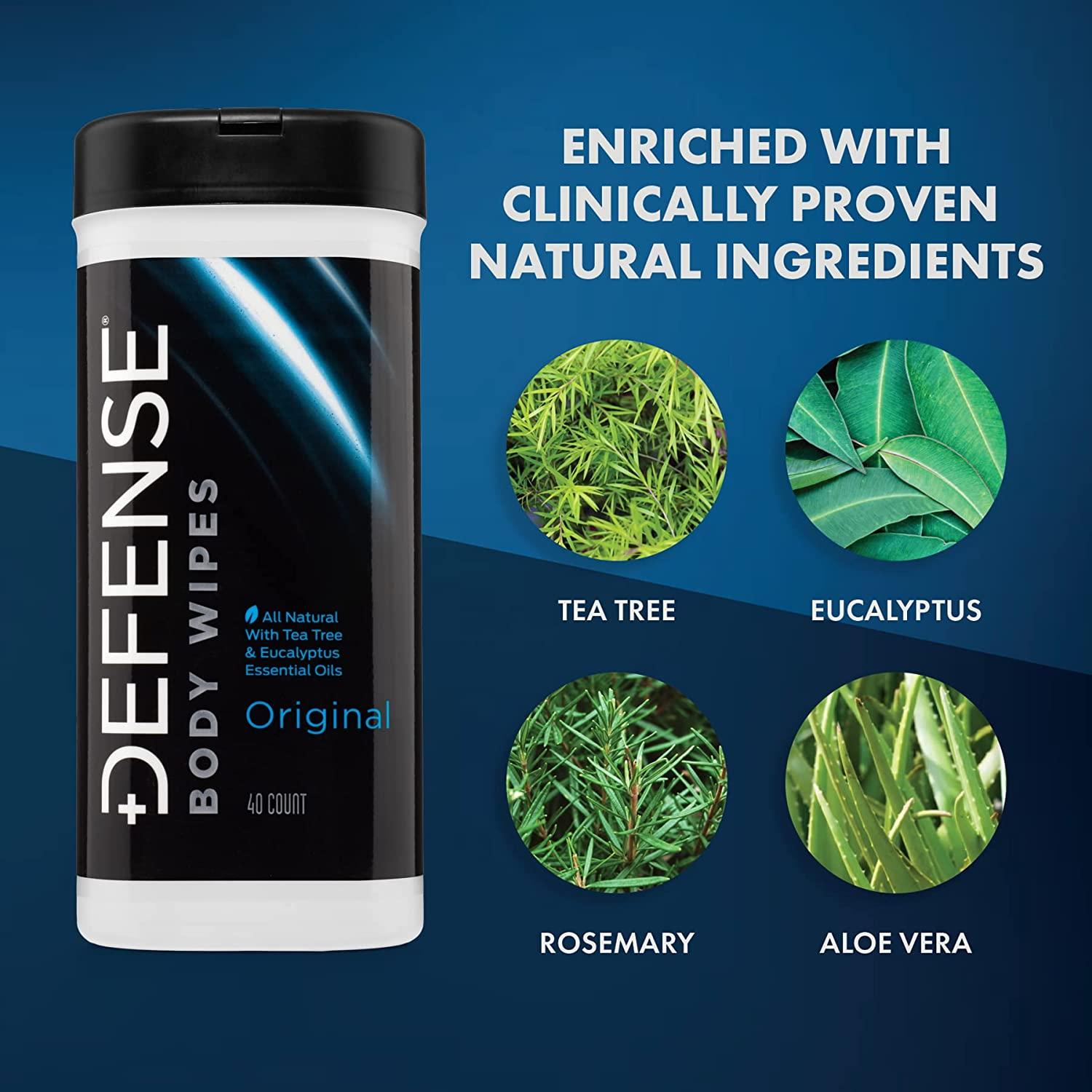 Defense Soap Tea Tree Body Wipes (40 Count) Designed by Wrestlers, Intended for Skin Cleansing