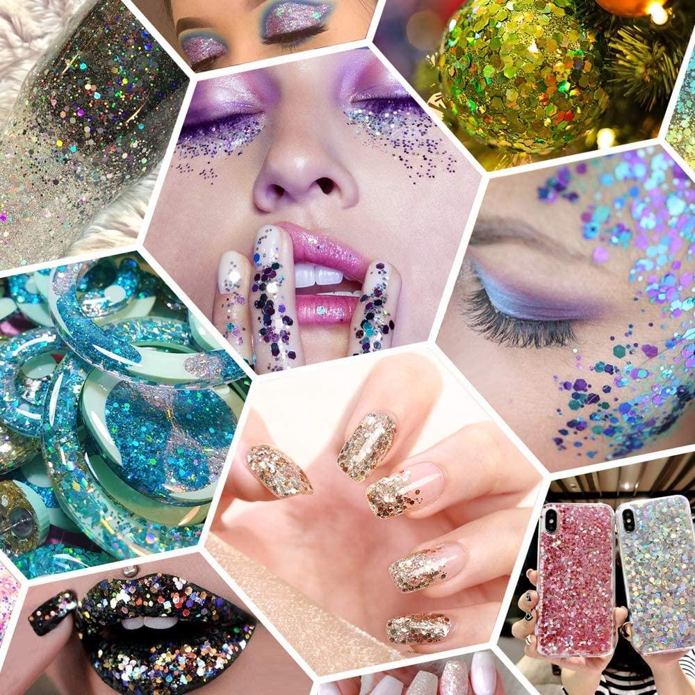 Christmas Glitters in Gold and Silver (5 pcs) | Hexagon Glitter Sprinkles |  Bling Bling Festival Glitter Confetti | Resin Art | Scrapbooking