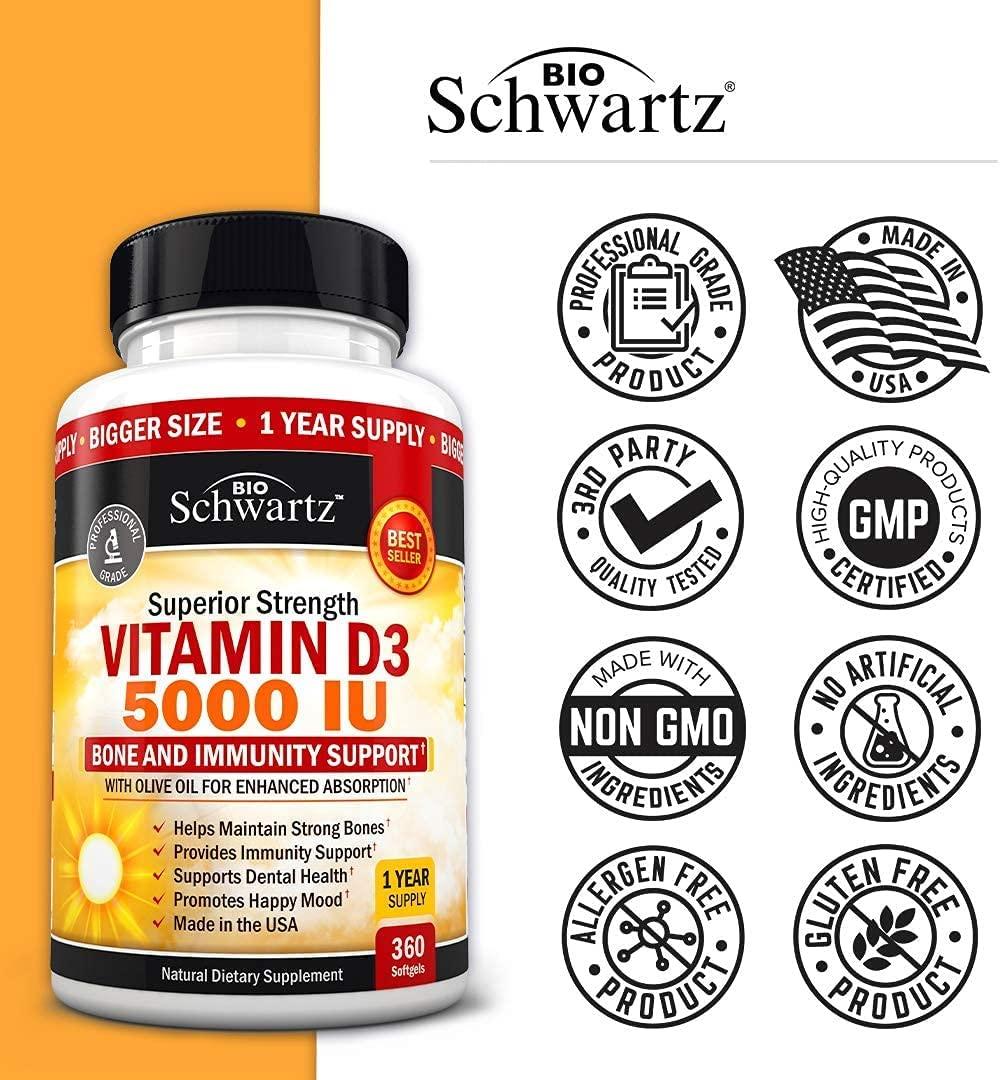 BioSchwartz Superior Strength Vitamin D3 5000 IU 360 Softgels