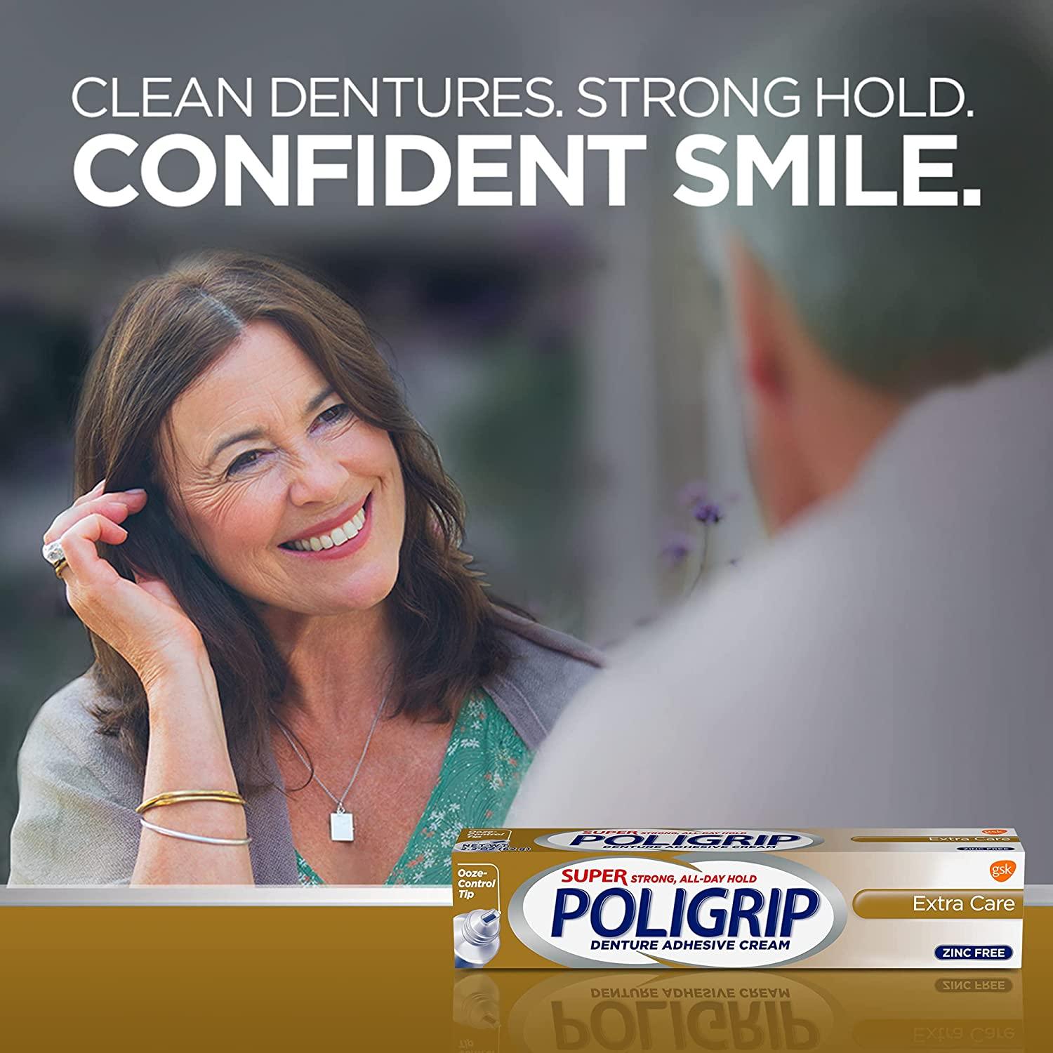 Super Poligrip Extra Care Denture Adhesive Cream, Zinc Free Denture
