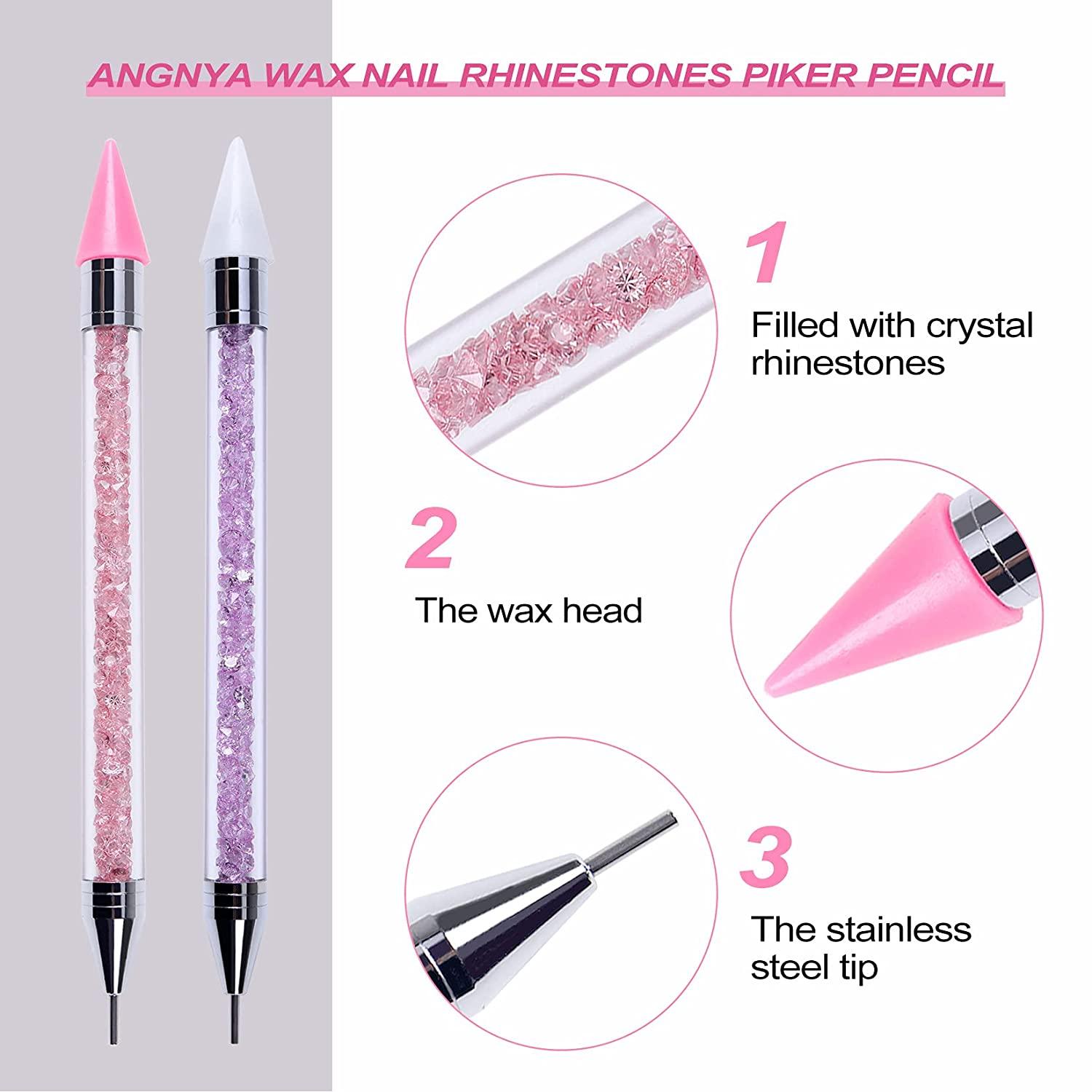 ANGNYA 2PCS Wax Nail Rhinestone Picker Dotting Pen,Dual-ended Wax