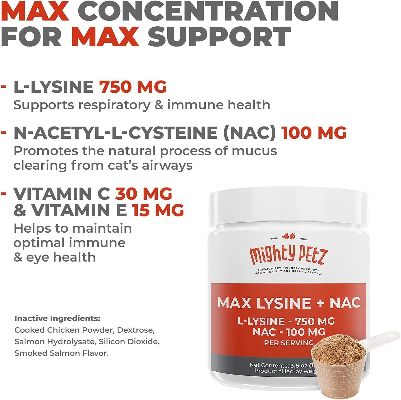 Mighty Petz MAX Lysine for Cats + NAC Respiratory & Immune Health