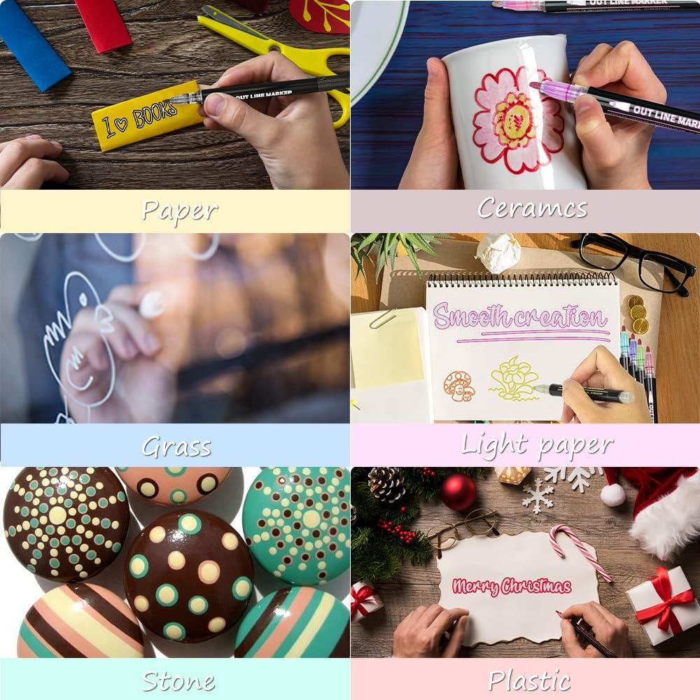  Shimmer Marker Set-24 Colors Outline Markers,Double Line  Outline Pens,for Christmas Greeting Cards, DIY Art Crafts : Arts, Crafts &  Sewing