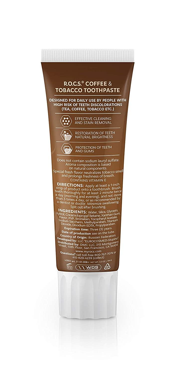 R.O.C.S. Coffee & Tobacco Toothpaste 3.3 oz - Natural Flavor for Fresh  Breath | Buy Now with Express International Delivery