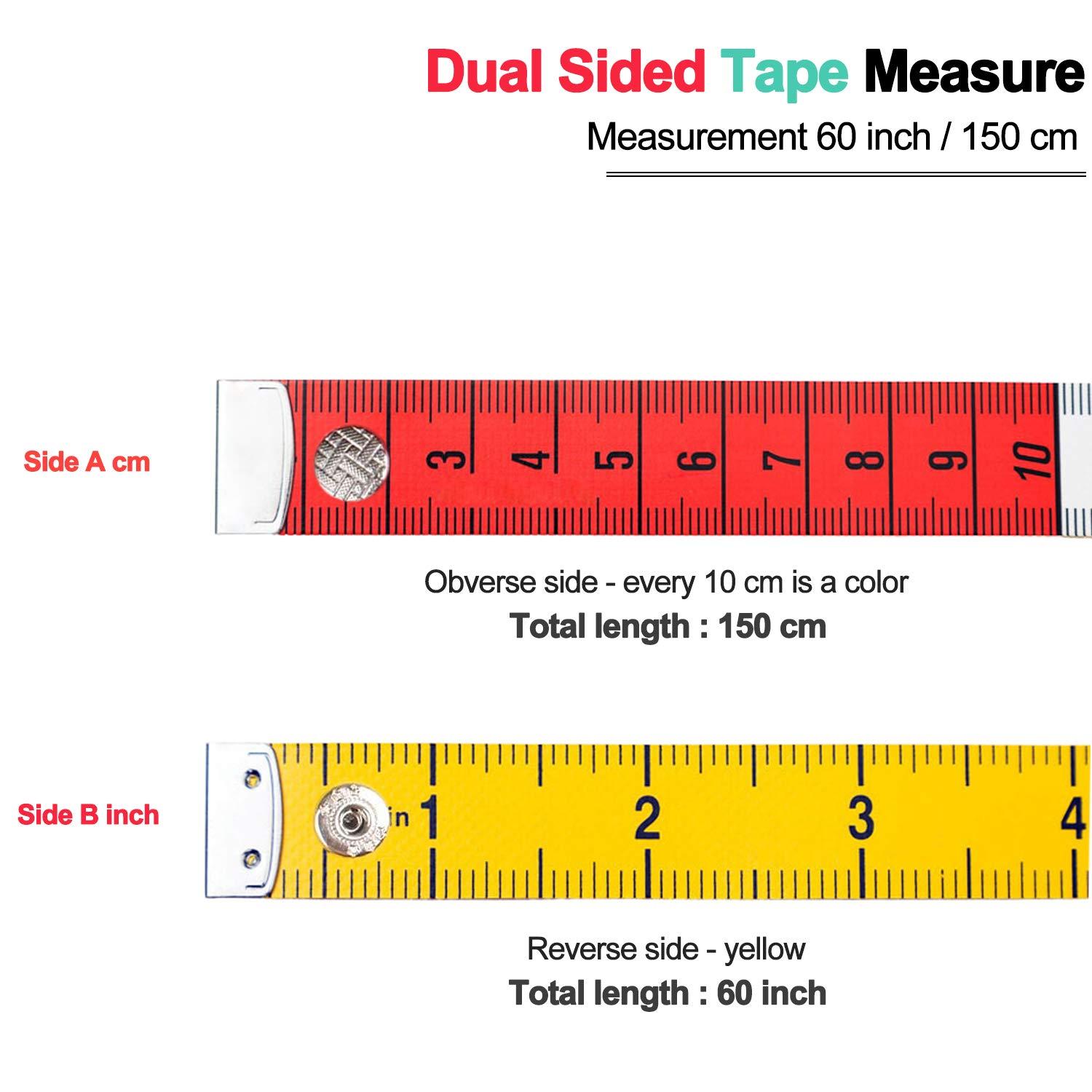 SKY-TOUCH Tape Measure for Body Fabric Sewing Tailor Cloth Knitting Home  Craft Measurements, 150-cm Soft Multicolor Tape Measure Body Measuring Tape  Set with Snap Button Closure, Dual Sided price in UAE