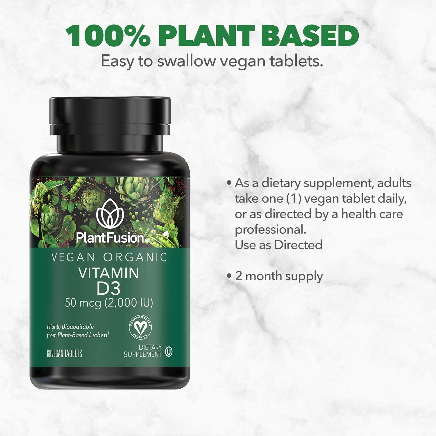 PlantFusion Vegan Vitamin D3 2000IU Organic Vitamin D3 Sourced from