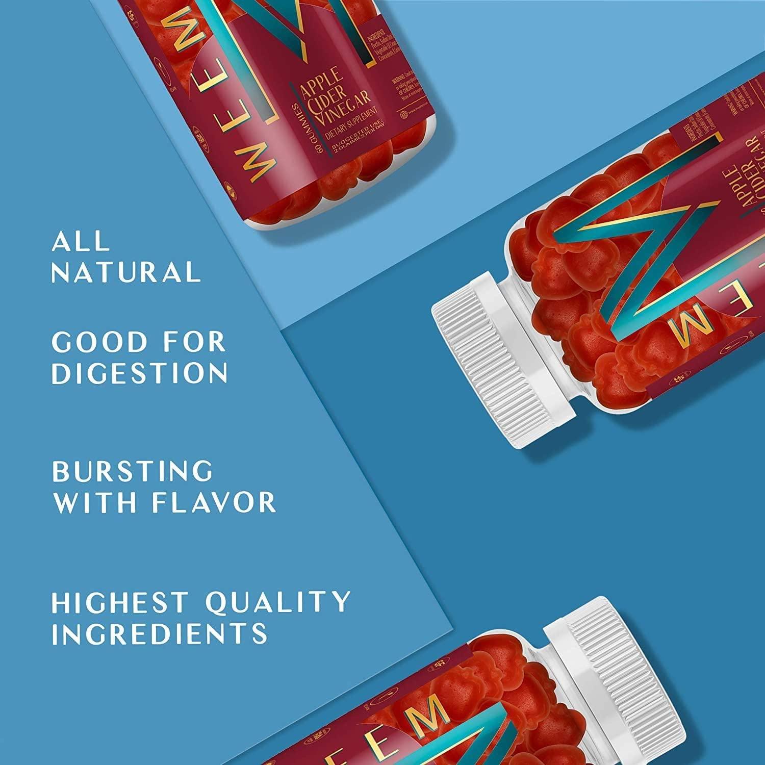 WEEM Apple Cider Vinegar Gummies Vegan ACV with Folic Acid Gluten