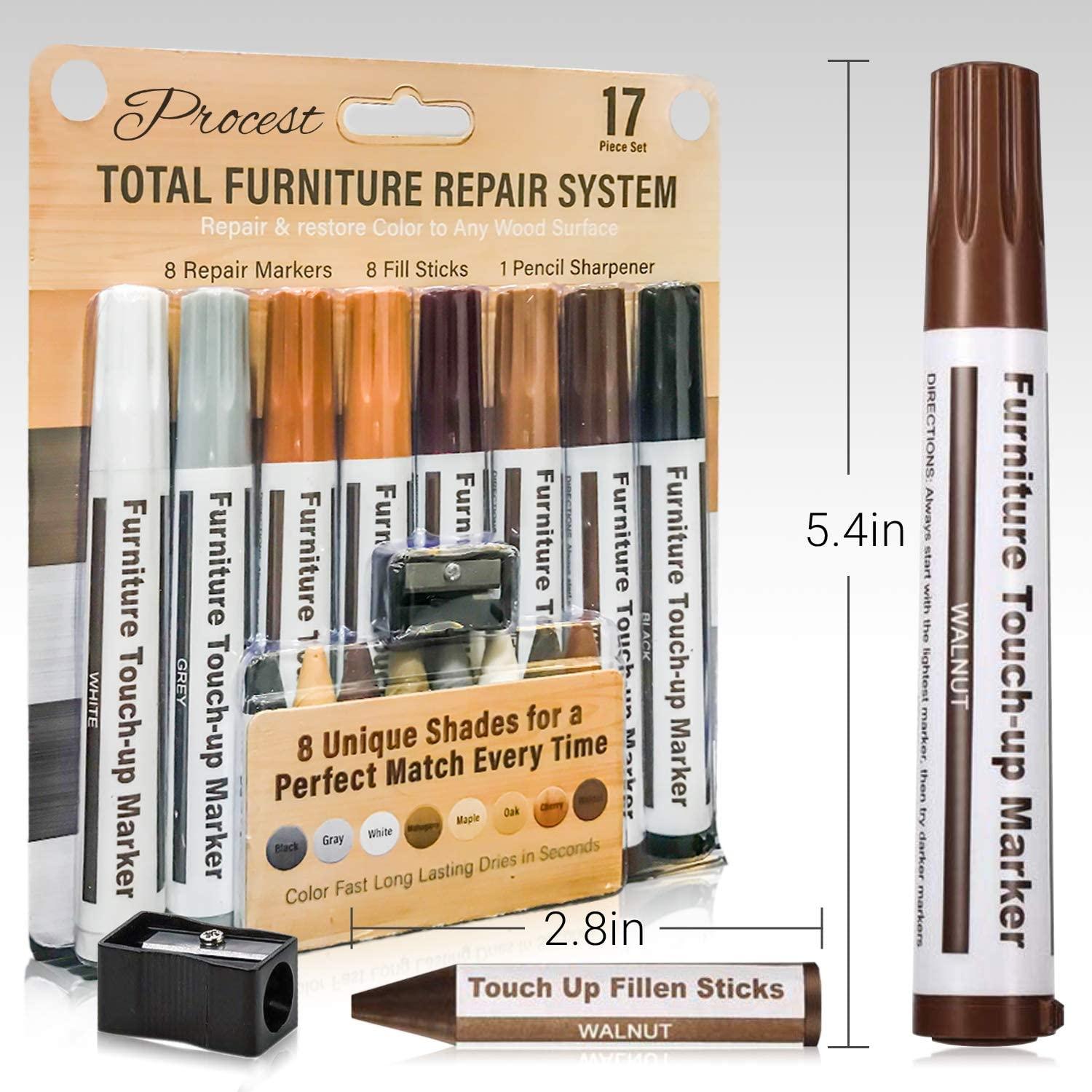 Furniture Repair Kit, Set Of 17 Wood Filler Wood Touch Up Pens Furniture  Repair Markers And Wax Sticks