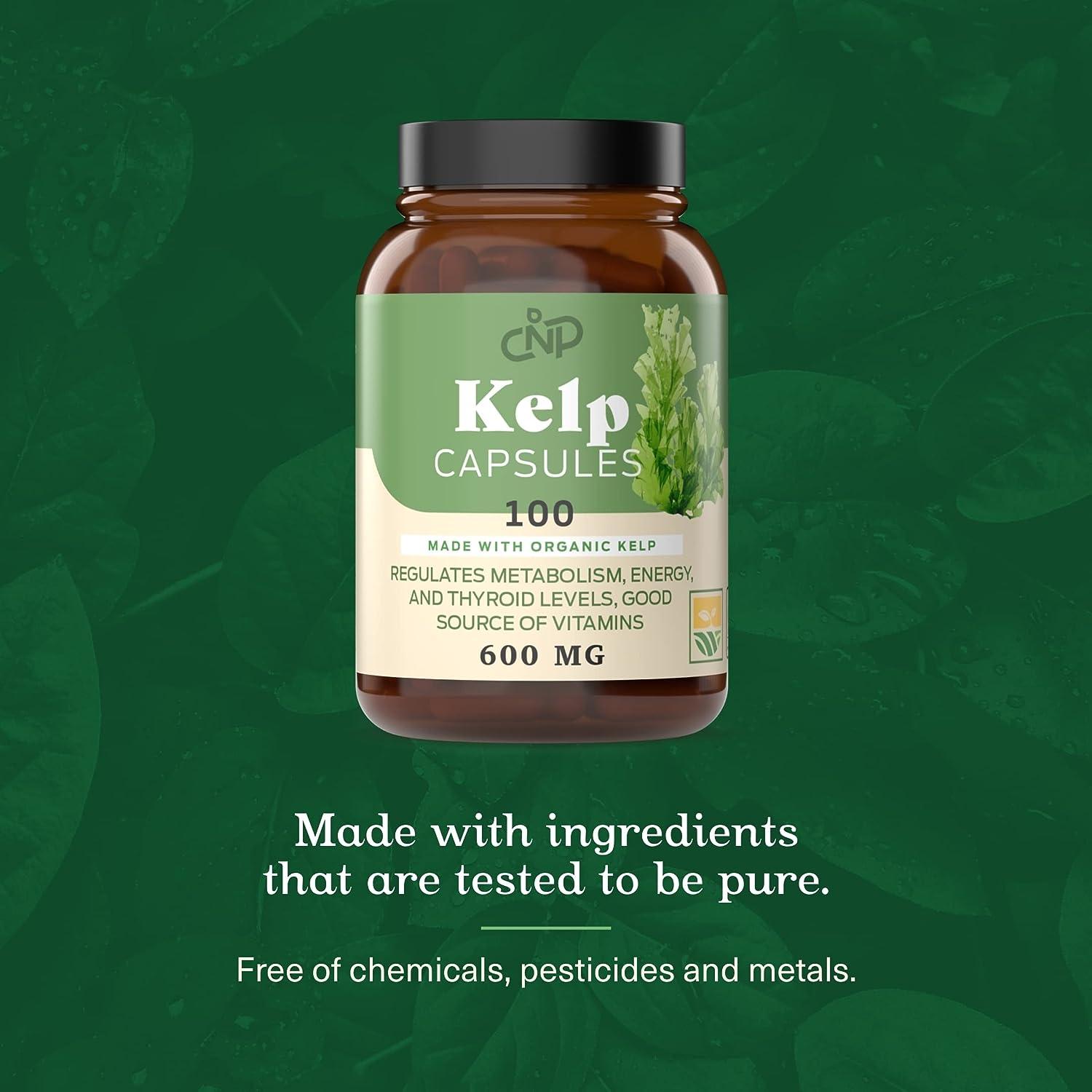 Raw Sea Kelp Powder Supplement 600mg Capsules 100 Pills Powdered Raw Seaweed & Thyroid Support