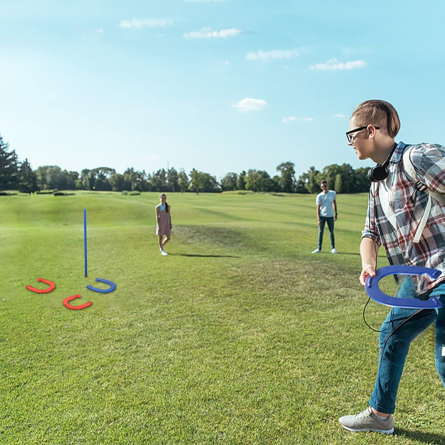 PoPoHoser Heavy Duty Steel Horseshoes Outdoor Game Set 4 Horse Shoes