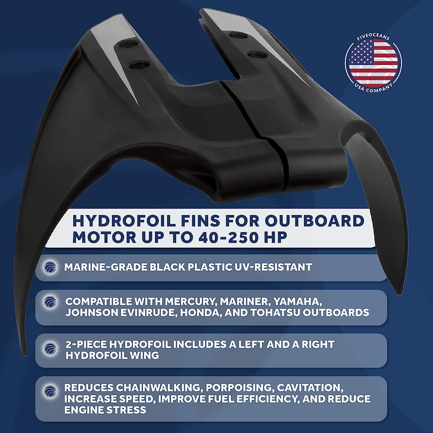 Five Oceans Hydrofoil Black HydroStabilizer Fins for Outboard Motors 40250HP