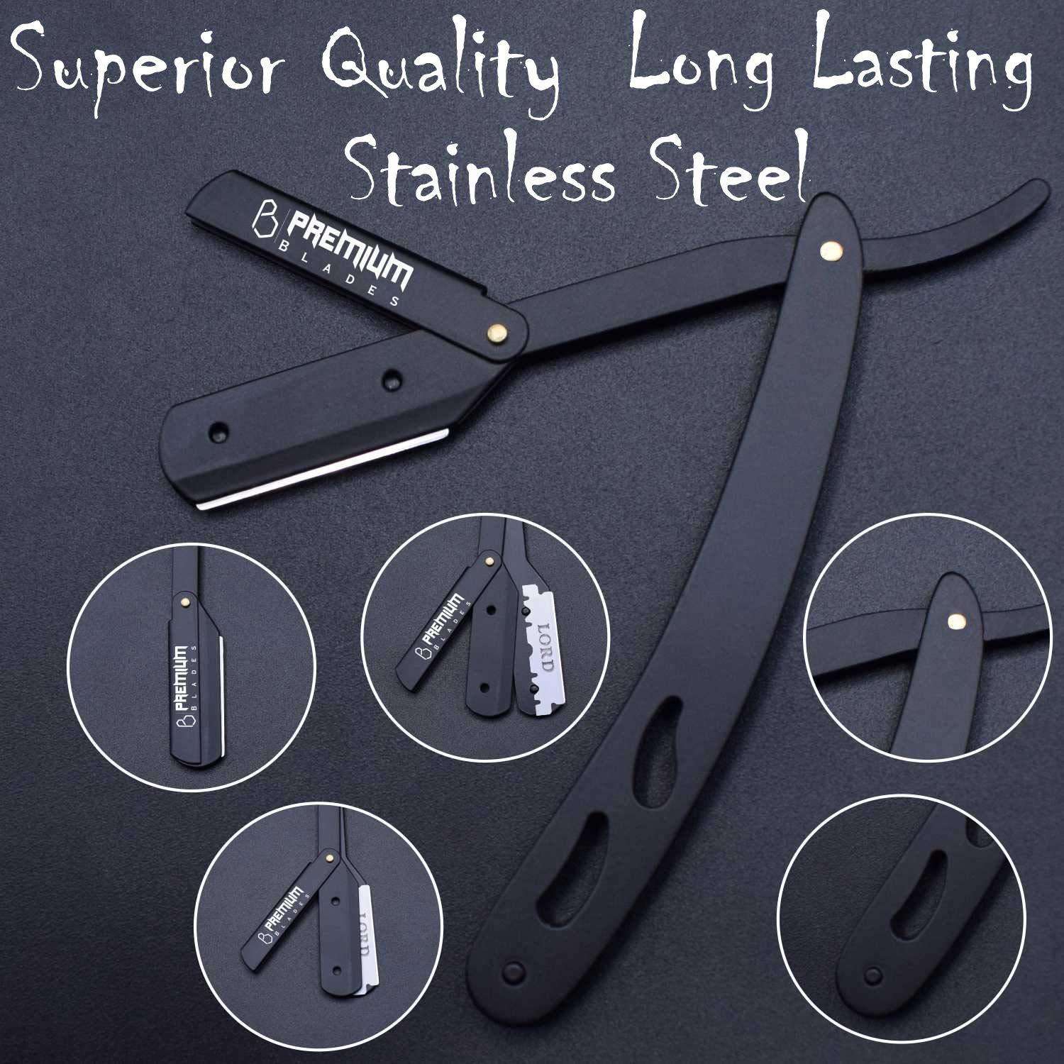 Black Petal Handle Barber Razor, Razor for men, Professional Changeable Half Blade Straight Edge