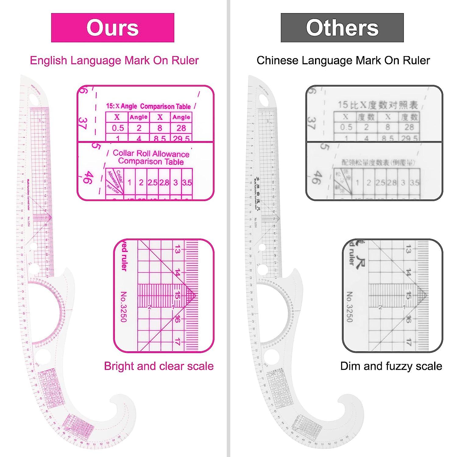 13PCS Styling Sewing French Curve Ruler Set, Dress Makers Ruler Clear