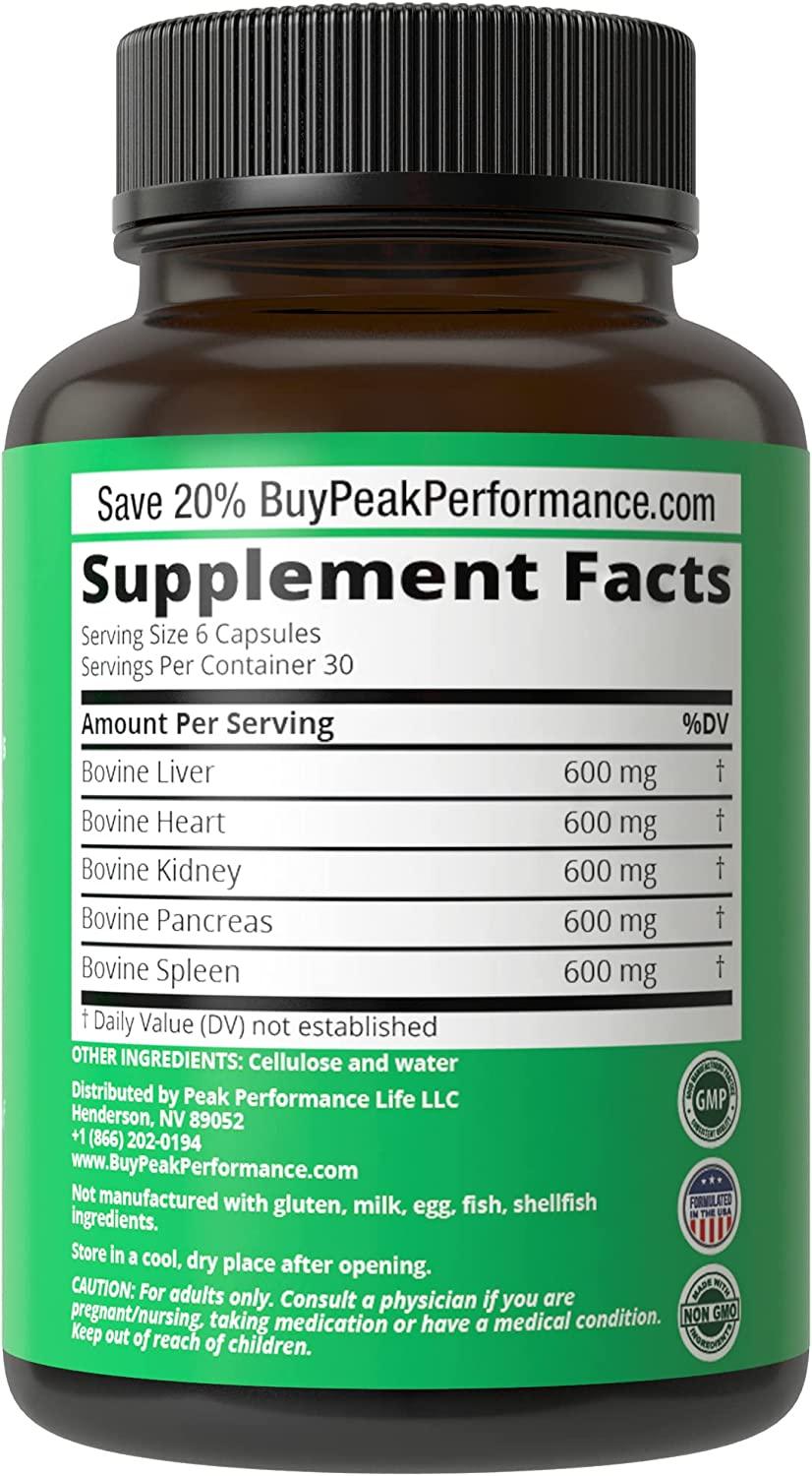 Grass Fed Beef Organ Complex (180 Capsules) by Peak Performance