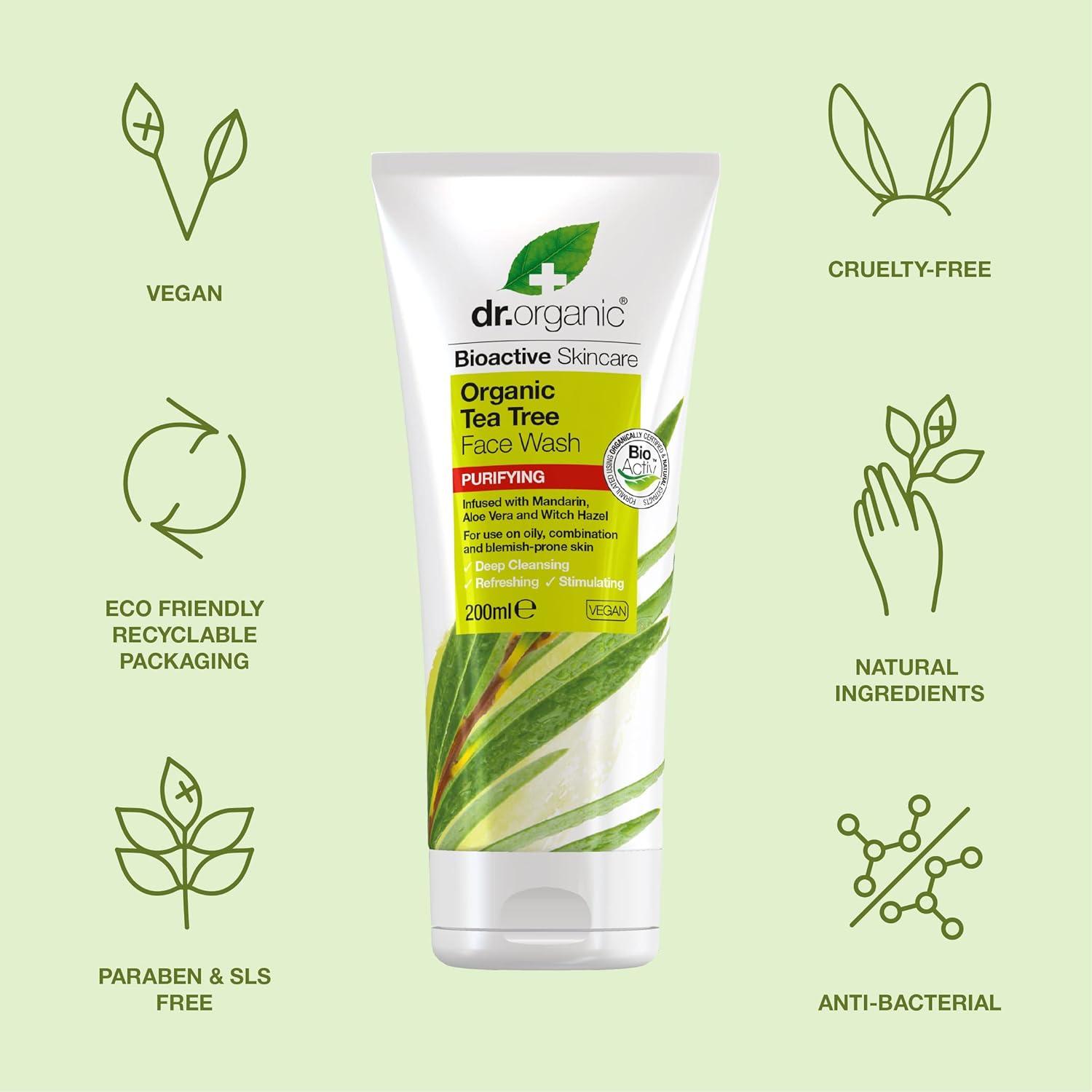 Dr Organic Tea Tree Face Wash 200ml Natural Vegan Formula Cruelty Dr Organic Tea Tree Face Wash 200ml Natural Vegan Formula Cruelty