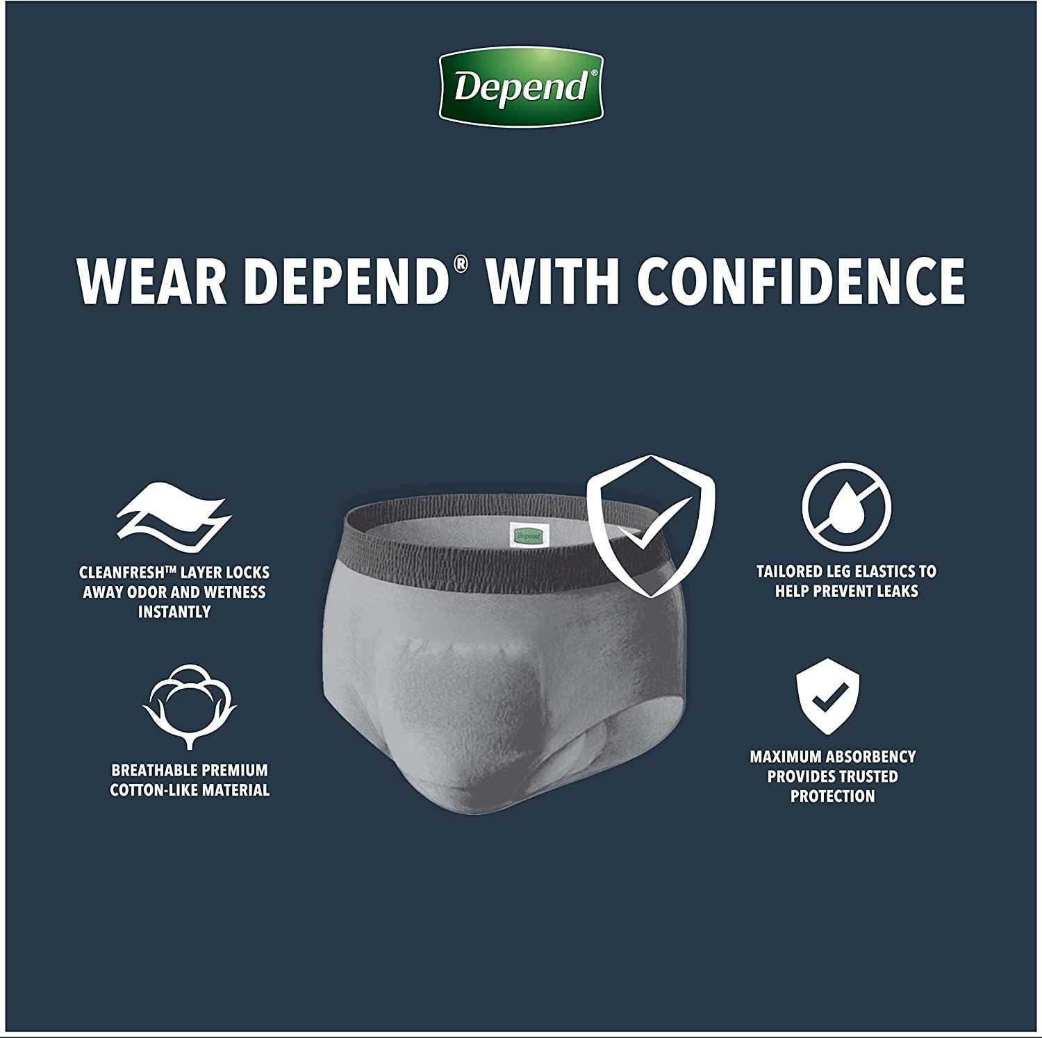 Depend Real Fit Incontinence Underwear for Men, Maximum Absorbency,  Disposable, Large/Extra-Large, Grey, 52 Count (Packaging May Vary) 52 Count  (Pack of 1) Grey
