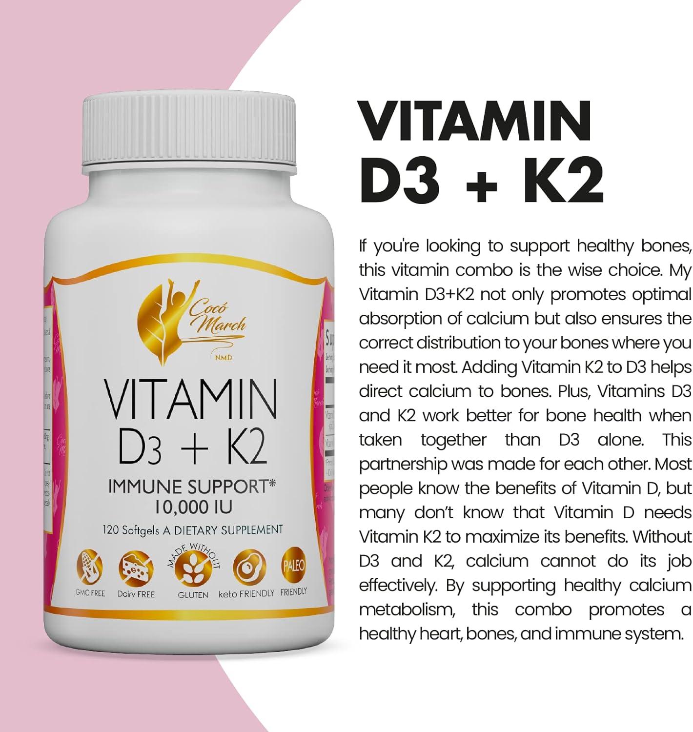 Coco March Vitamin D3+K2 10 000 IU 4 Month Supply HIGH Potency