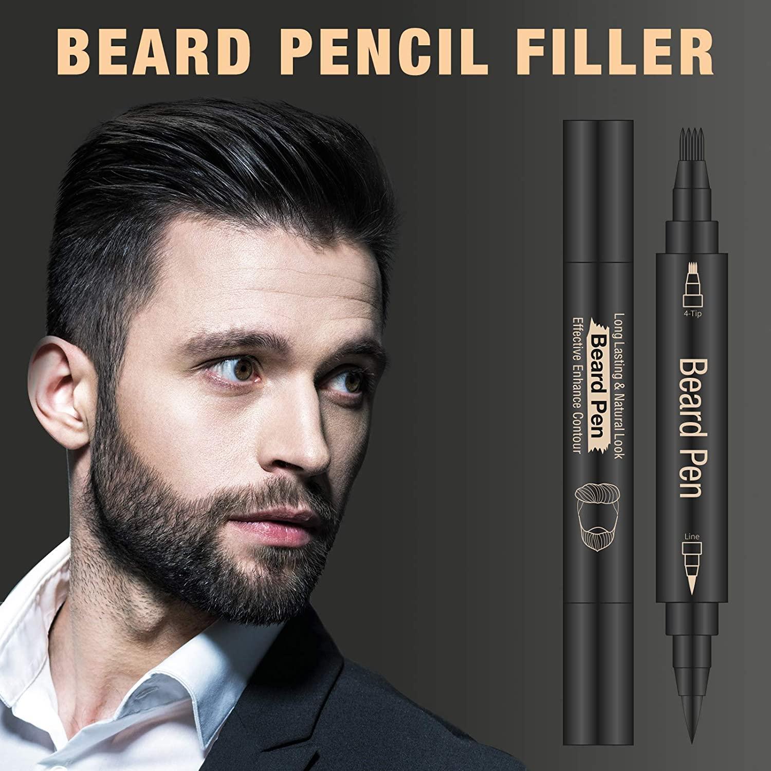 Waterproof Beard Pencil Filler for Men - Long Lasting Coverage - Natural Finish - Black Pen + Brush | Buy Now in International | GoSupps.com