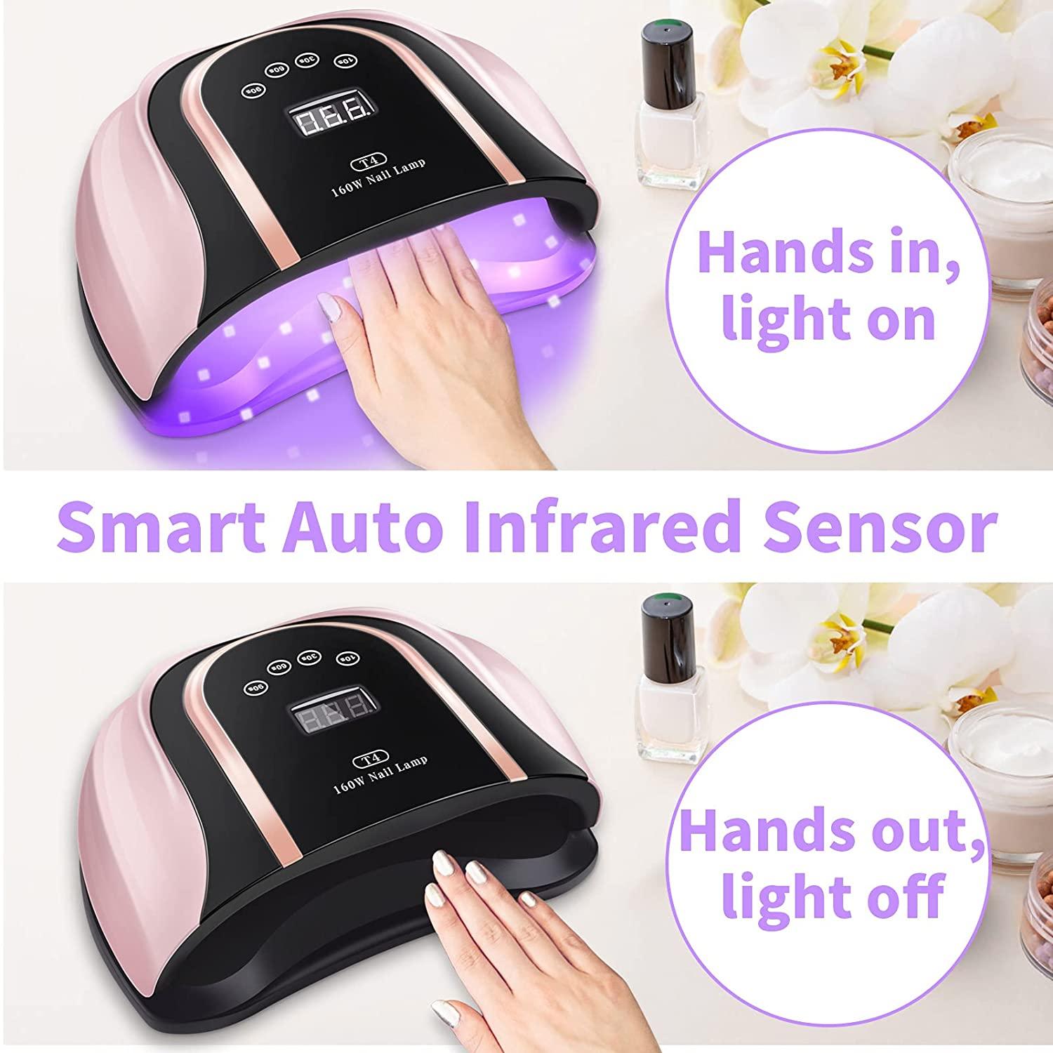 160W UV LED Gel Nail Lamp,Large UV Nail Light for Professional Salon Home  Two Hand Use,Gel Polish Curing Lamp Nail Dryer with 54 PCS Light Bead (Pink)