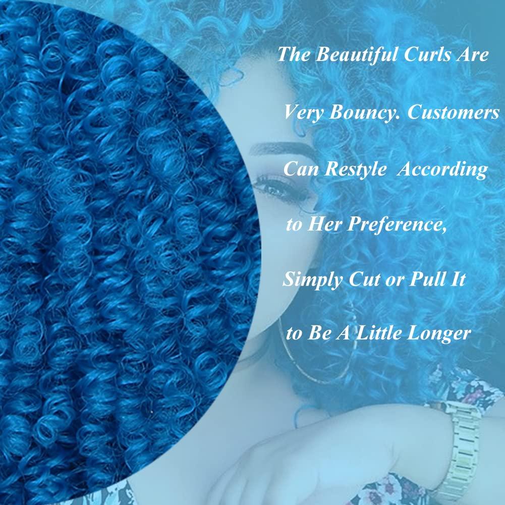 WIGER Short Blue Curly Afro Wigs for Black Women Blue Kinky Curly Wig