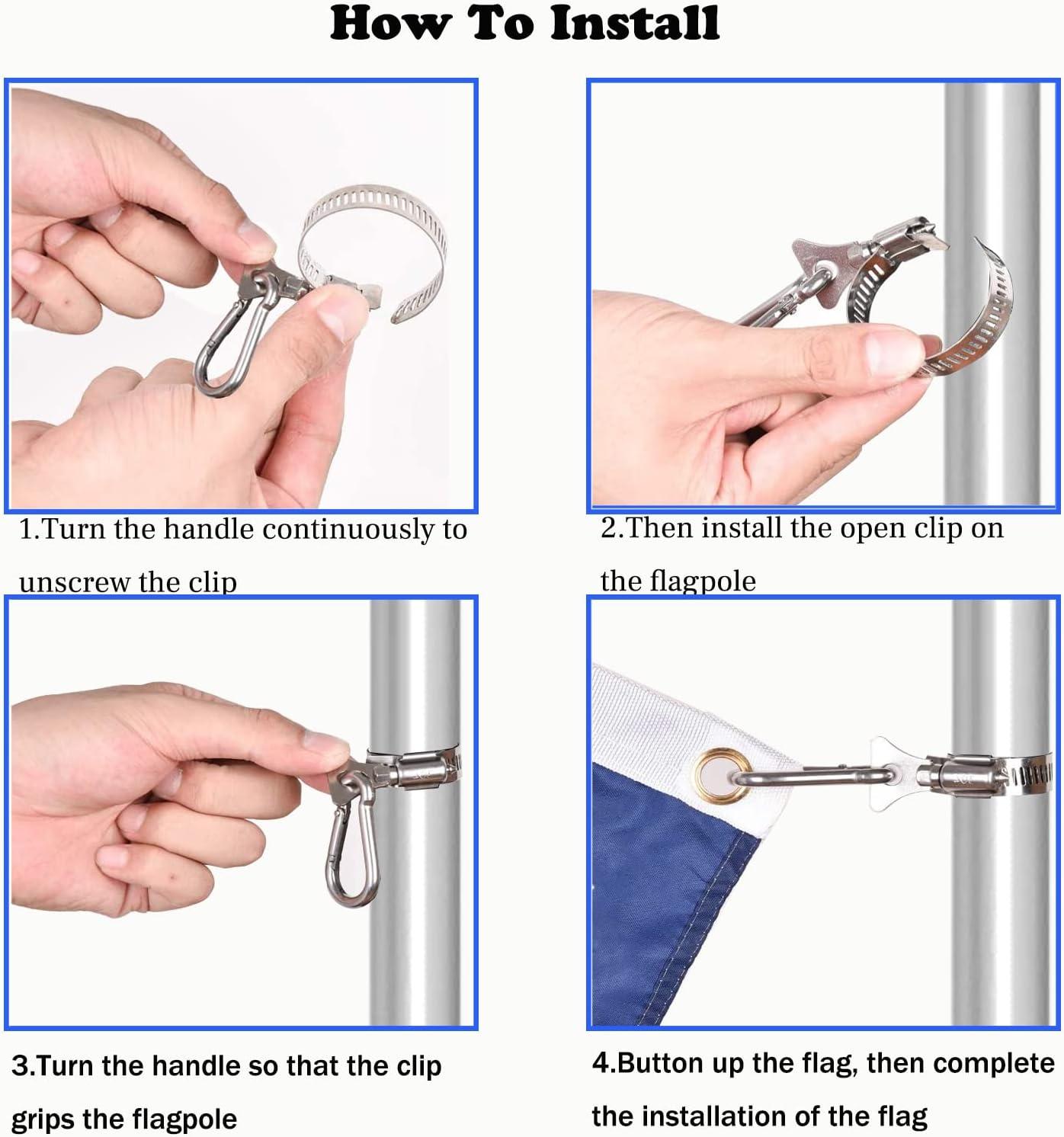 Boats Flag Pole Kits Stainless Steel Boat Flag Pole Clips with Carabiner Clamp For Flag Poles 0.