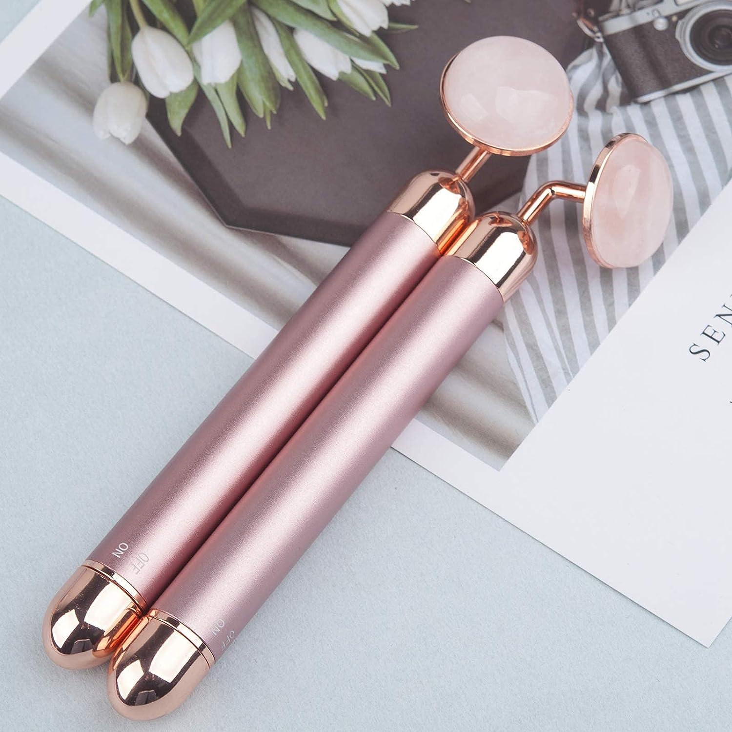 rose quartz vibrating facial roller Vibrating Rose Quartz Roller for Sculpting & Glow main image 0