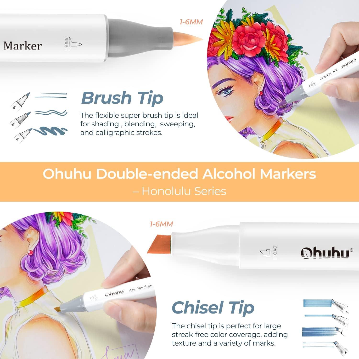 Ohuhu Alcohol Markers Double Tipped Art Marker Set for Artists Adults  Coloring Sketch Illustration - Chisel & Fine Dual Tips - 100 Colors - Oahu  Series of Ohuhu Markers - Refillable Ink