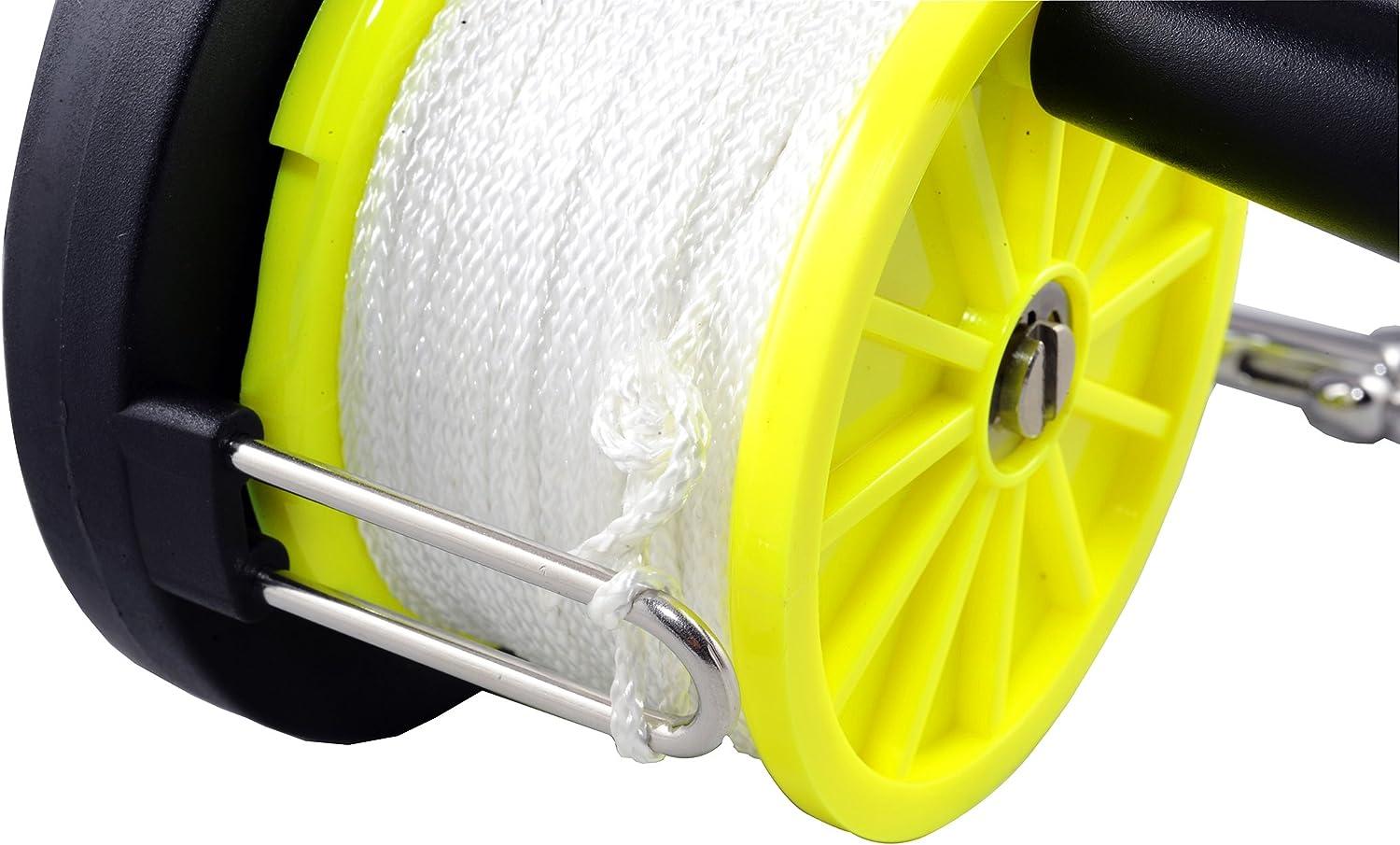46m/150FT Portable Diving Handle Reel Scuba Diving Reel With Thumb Stopper For Snorkeling Underwater Water Sports Yellow Wire Black Reel - View #6