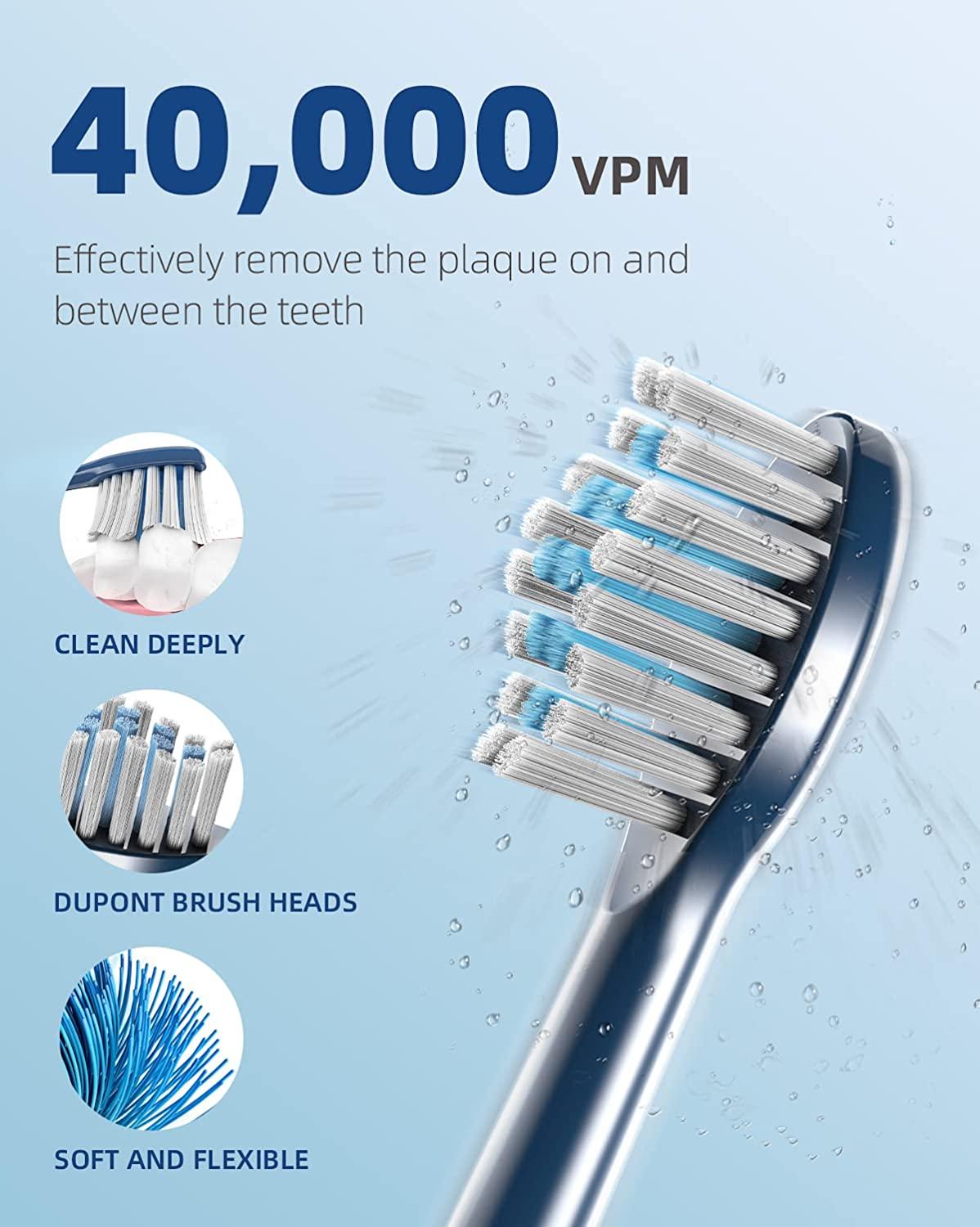 Phniti Sonic Electric Toothbrush for Adults 8 Brush Heads, Fast