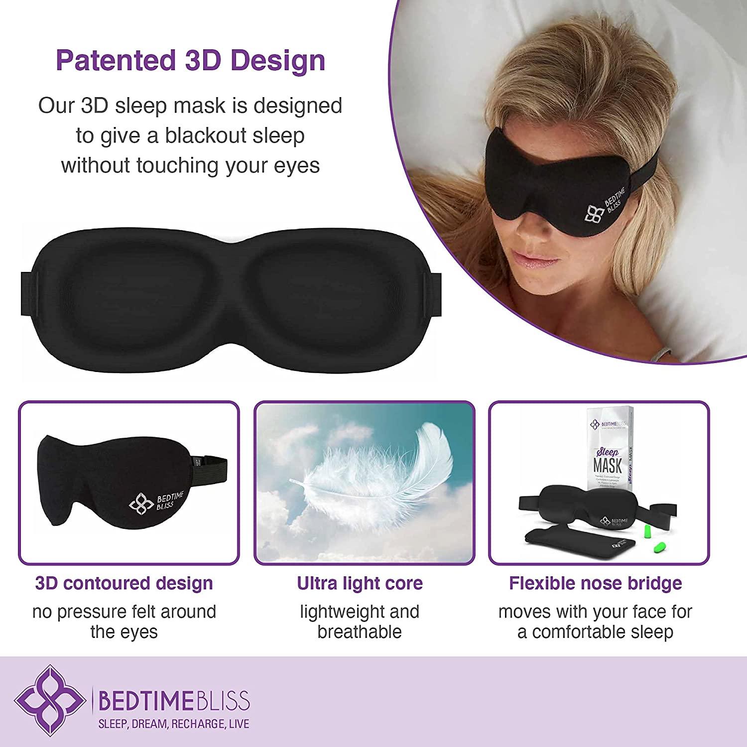 Sleep Mask  Eye Mask for Sleeping Men/Women Better Than Silk Our Luxury  Blackout Contoured Eye Masks are Comfortable - This Sleeping mask Set  Includes Carry Pouch and Ear Plugs (No Scent)