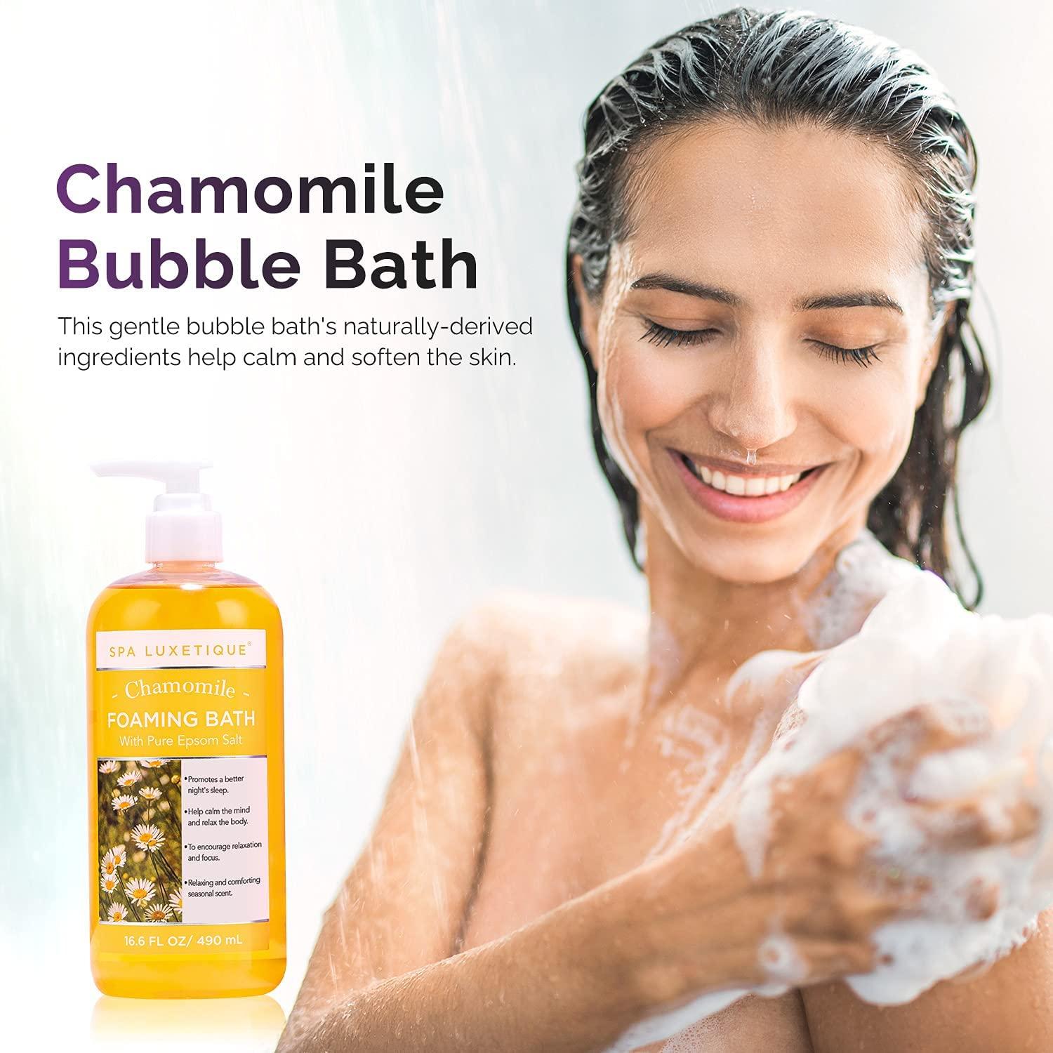 Spa Luxetique Bubble Bath Set with Epsom Salt, Chamomile, Rose