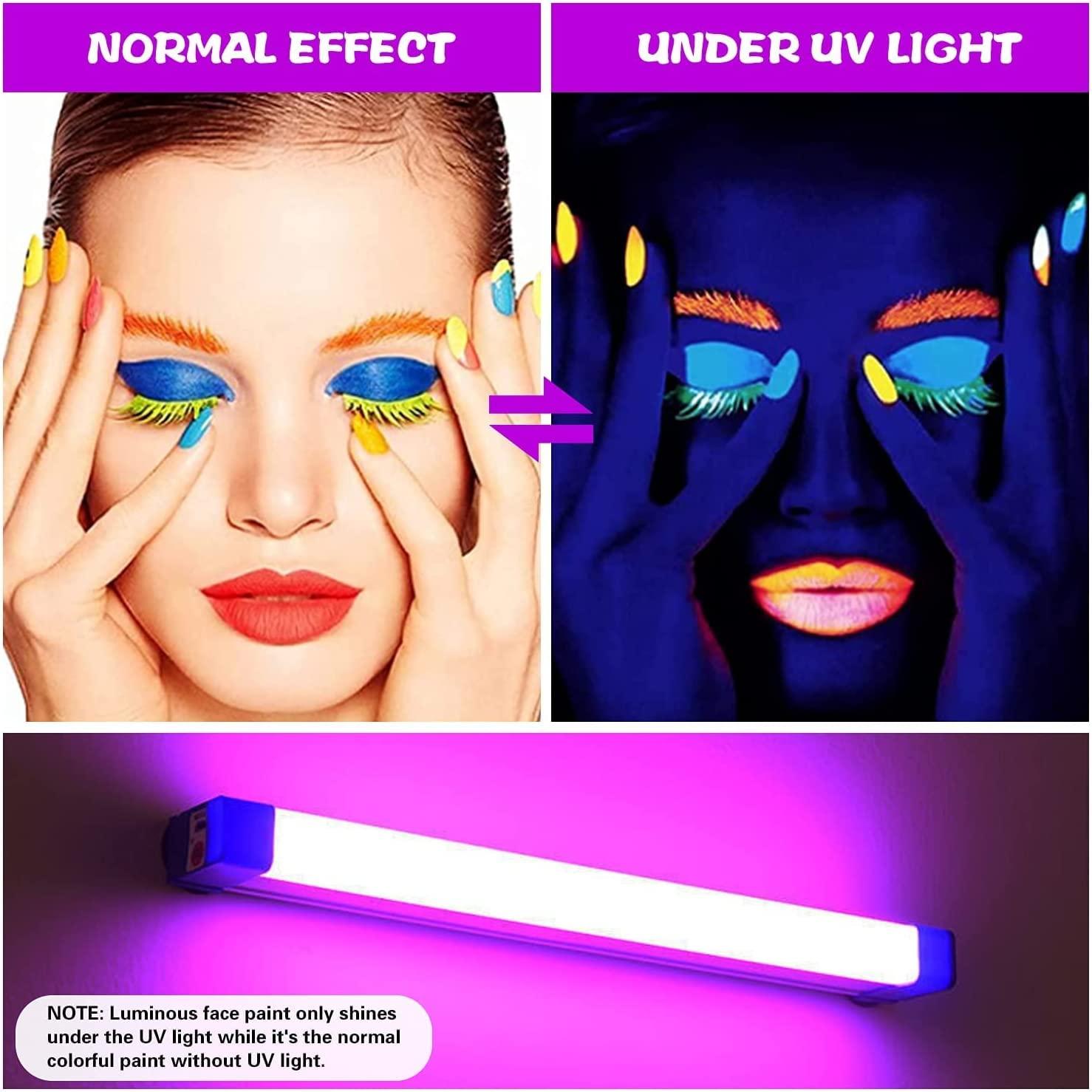 12 Colors Glow In The Dark Under Black Light Face & Body Paint, UV Black  Light Glow Body Paint Makeup Fluorescent Neon Face Painting Crayons Kit for  Halloween Costume Holiday Birthday Masquerades