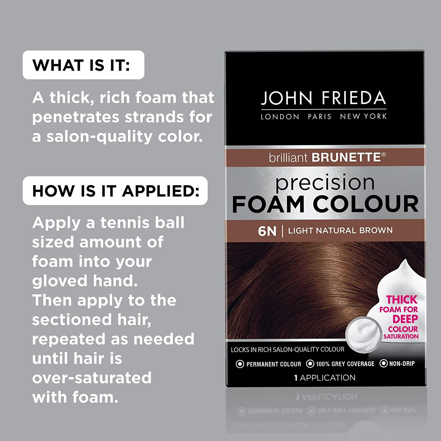 John Frieda Precision Foam Hair Color, Light Natural Brown 6N, Full