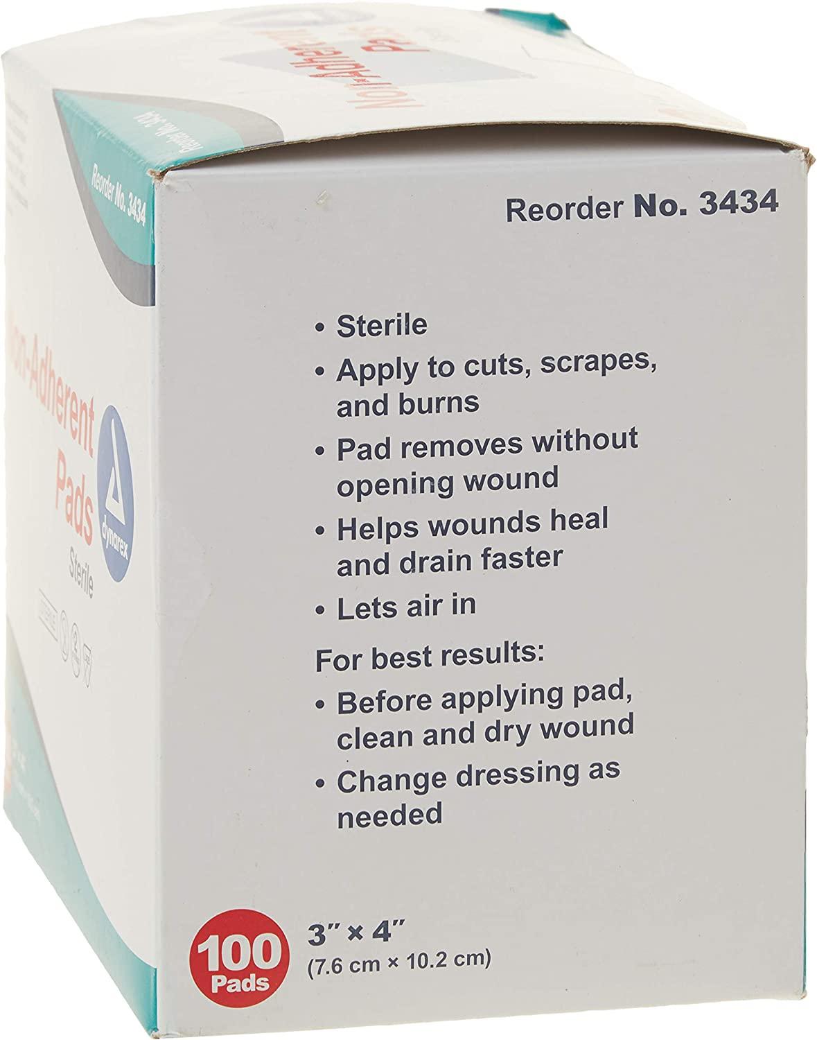 Dynarex NonAdherent Pads 3x4 Sterile, Individually Packaged for
